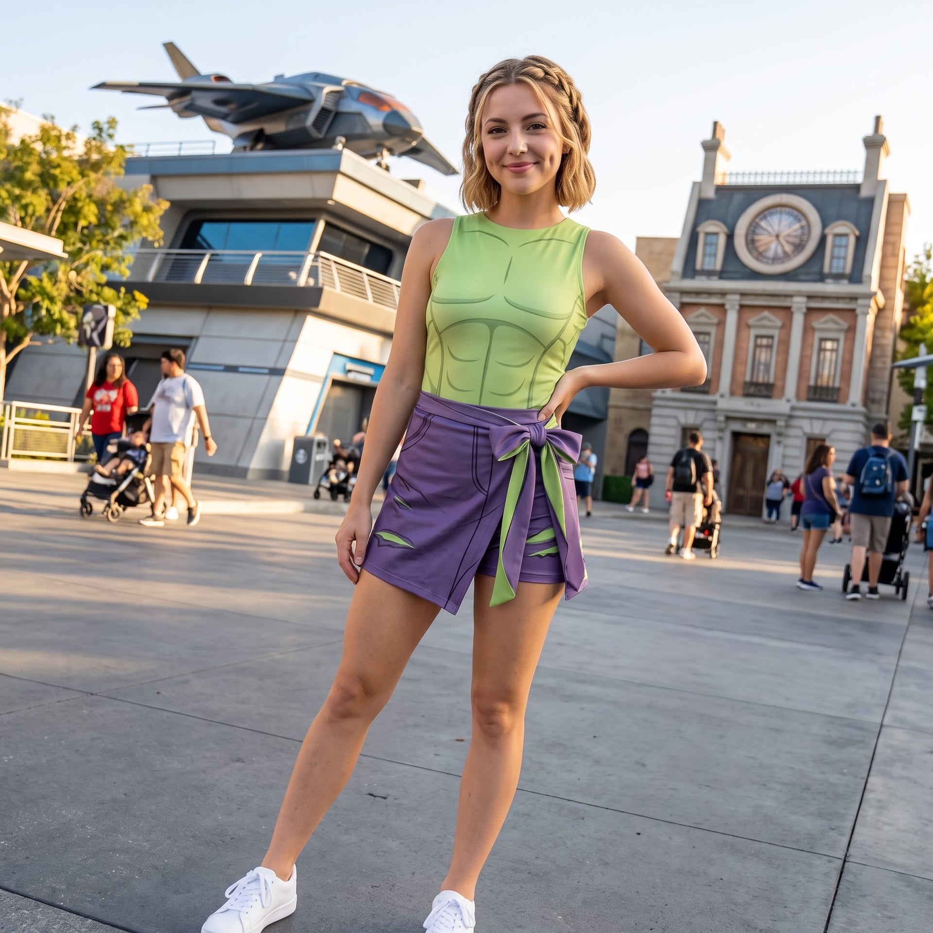 Hulk Inspired Mother Daughter Matching Tennis Dress, Green & Purple Bow Skort Dress, Superhero Character Outfit, Theme Park Vacation Clothing, Cute Mommy and Me Outfit - Image 3