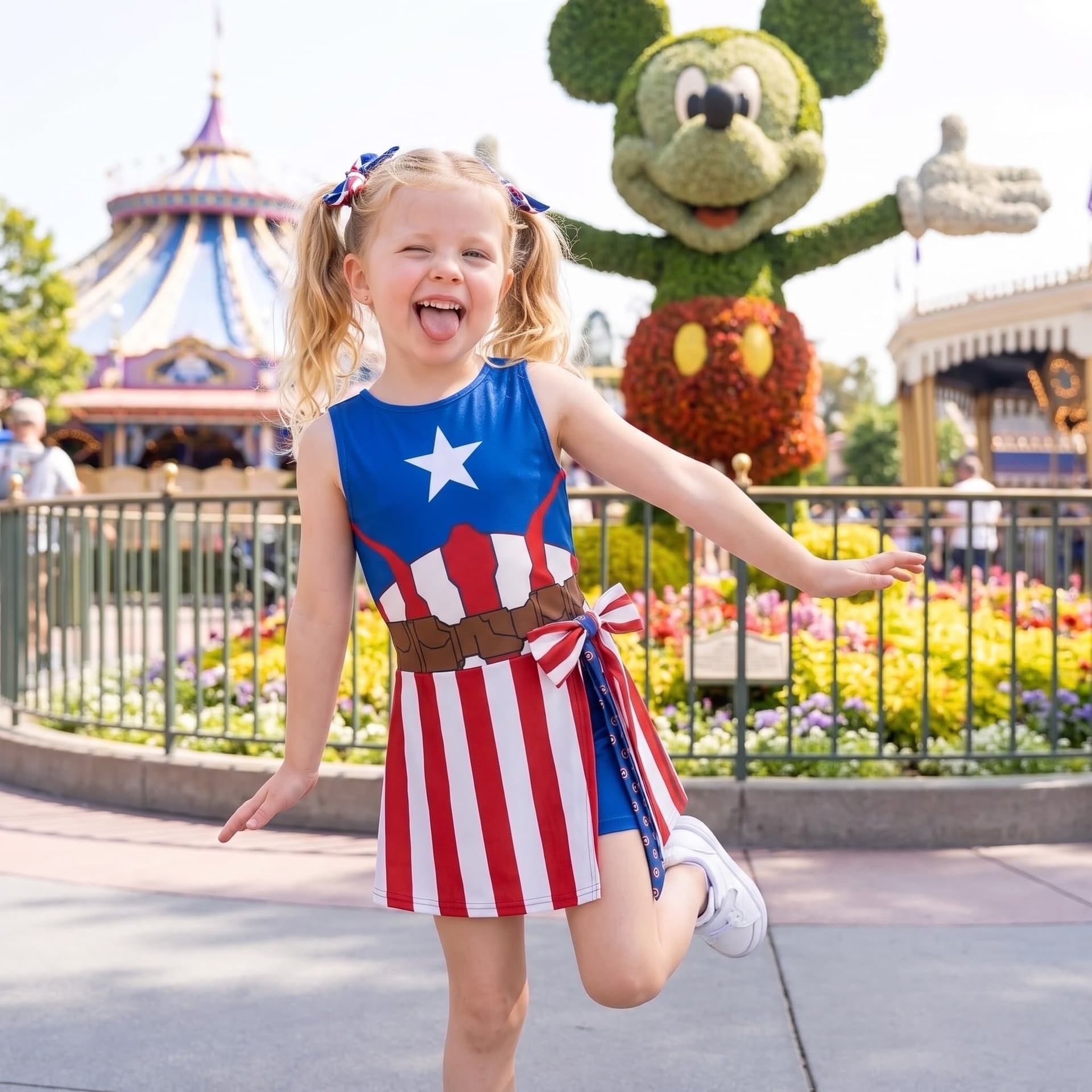 Captain America Inspired Mother Daughter Matching Tennis Dress, Patriotic Star & Stripes Bow Skort Dress, Superhero Character Outfit, Theme Park Vacation Clothing, Cute Mommy and Me Outfit - Image 3