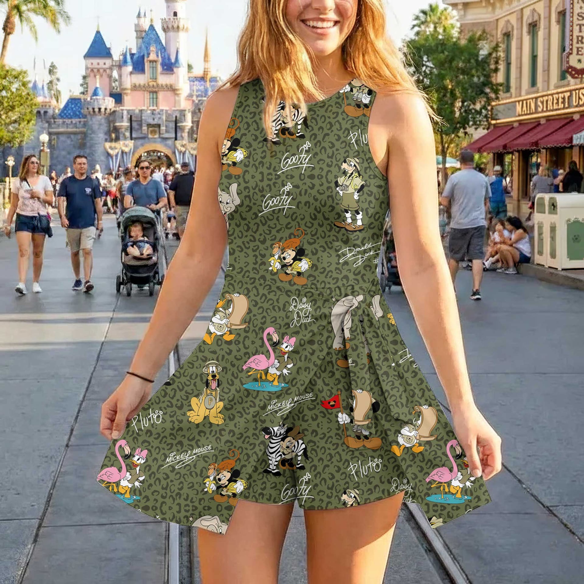 Disney Safari Mickey & Friends Inspired Mother Daughter Matching Tennis Dress, Green Leopard Animal Print Bow Skort Dress, Safari Character Outfit, Theme Park Vacation Clothing, Cute Mommy and Me Outfit - Image 3