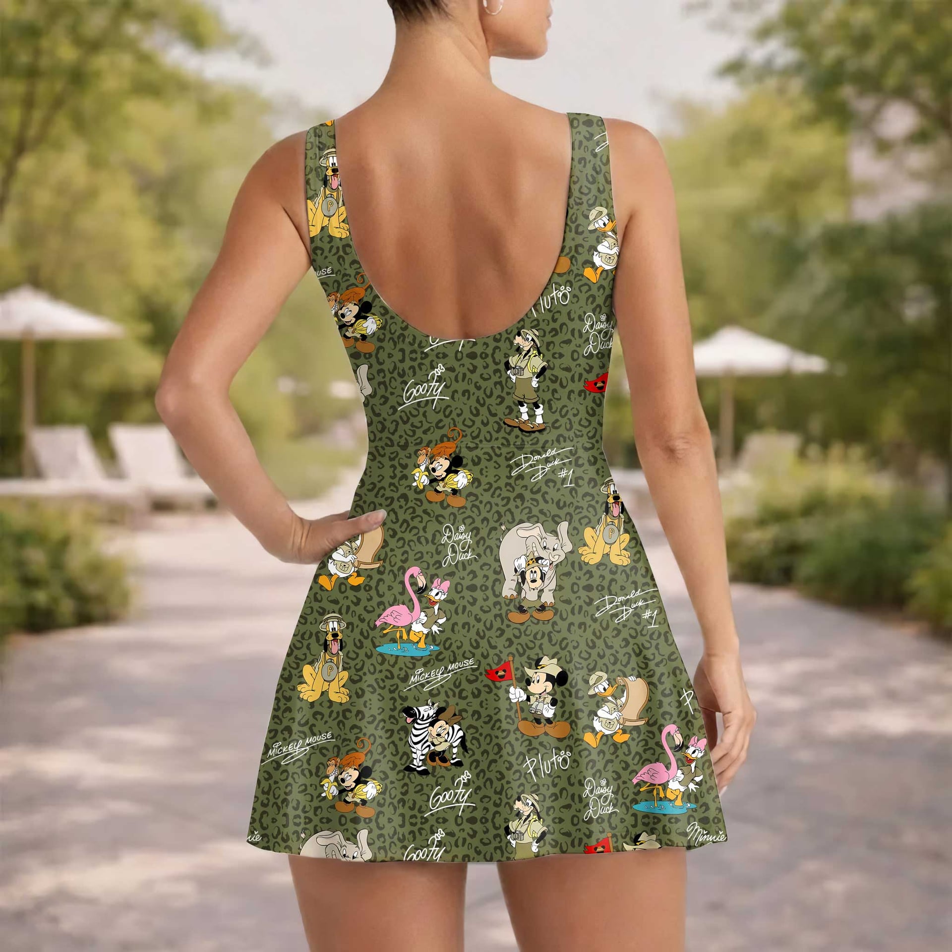 Disney Safari Mickey & Friends Inspired Mother Daughter Matching Tennis Dress, Green Leopard Animal Print Bow Skort Dress, Safari Character Outfit, Theme Park Vacation Clothing, Cute Mommy and Me Outfit - Image 5