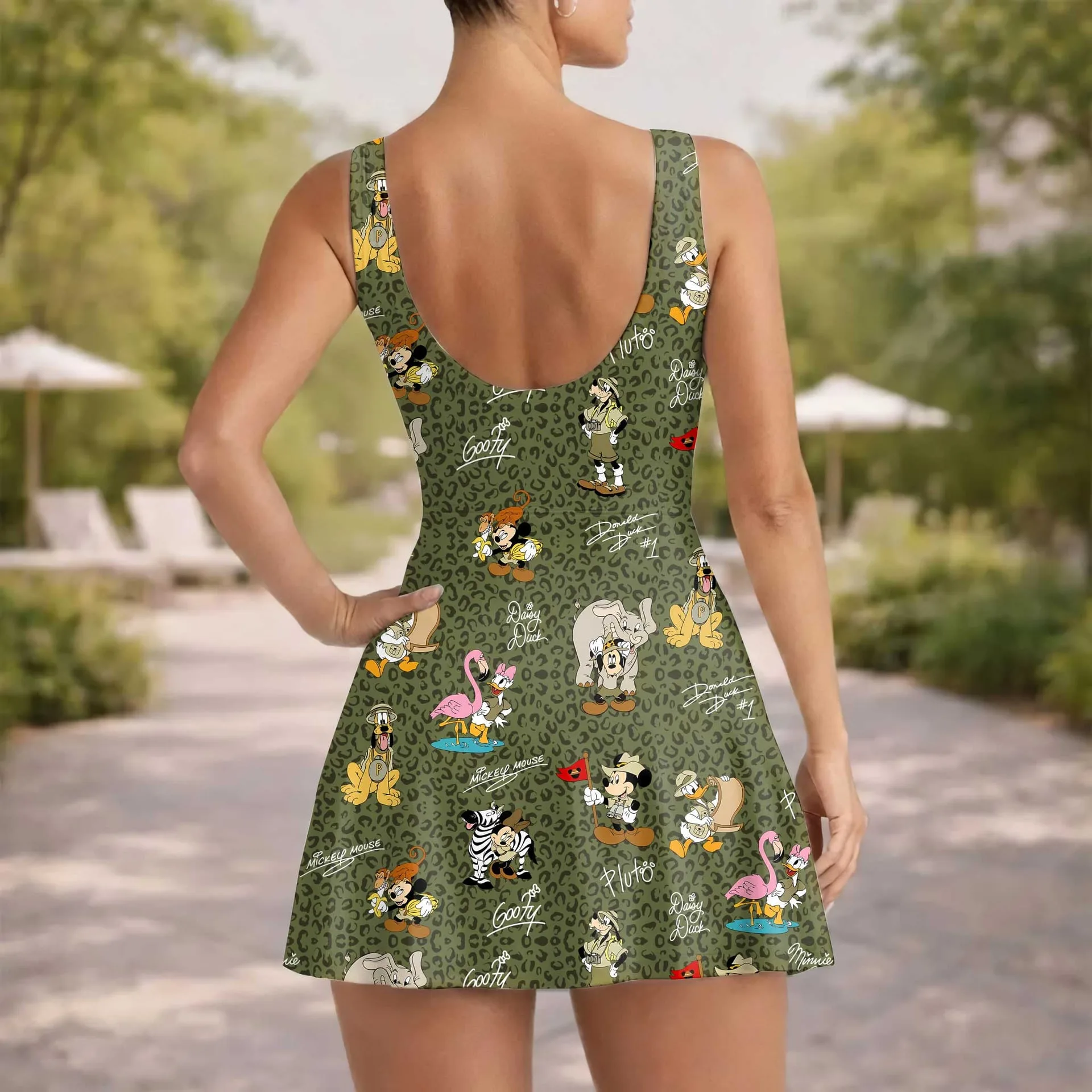 Disney Safari Mickey & Friends Inspired Mother Daughter Matching Tennis Dress, Green Leopard Animal Print Bow Skort Dress, Safari Character Outfit, Theme Park Vacation Clothing, Cute Mommy and Me Outfit - Image 5