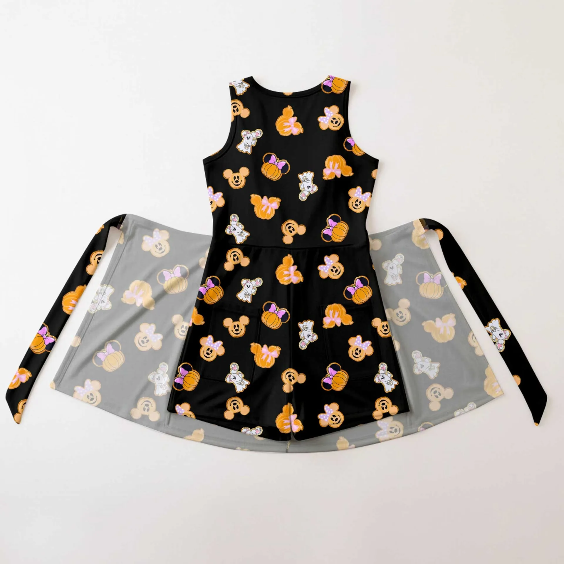 Disney Halloween Mickey & Minnie Tennis Dress, Black Pumpkin Ghost Character Print Dress, Mother Daughter Matching Outfit, Disney Inspired Halloween Theme Park Vacation Clothing - Image 2