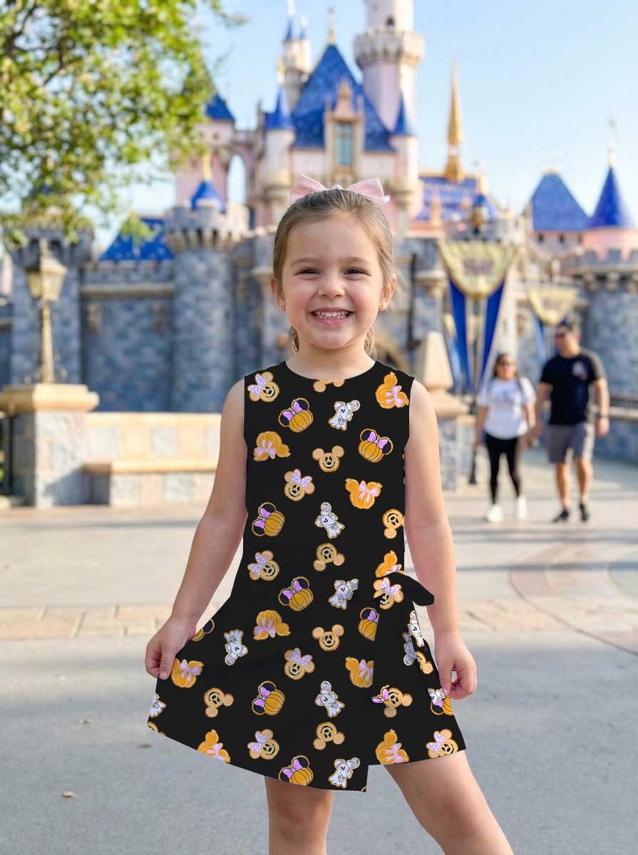 Disney Halloween Mickey & Minnie Inspired Mother Daughter Matching Tennis Dress, Pumpkin & Ghost Black Bow Skort Dress, Spooky Character Outfit, Theme Park Halloween Vacation Clothing, Cute Mommy and Me Outfit - Image 6