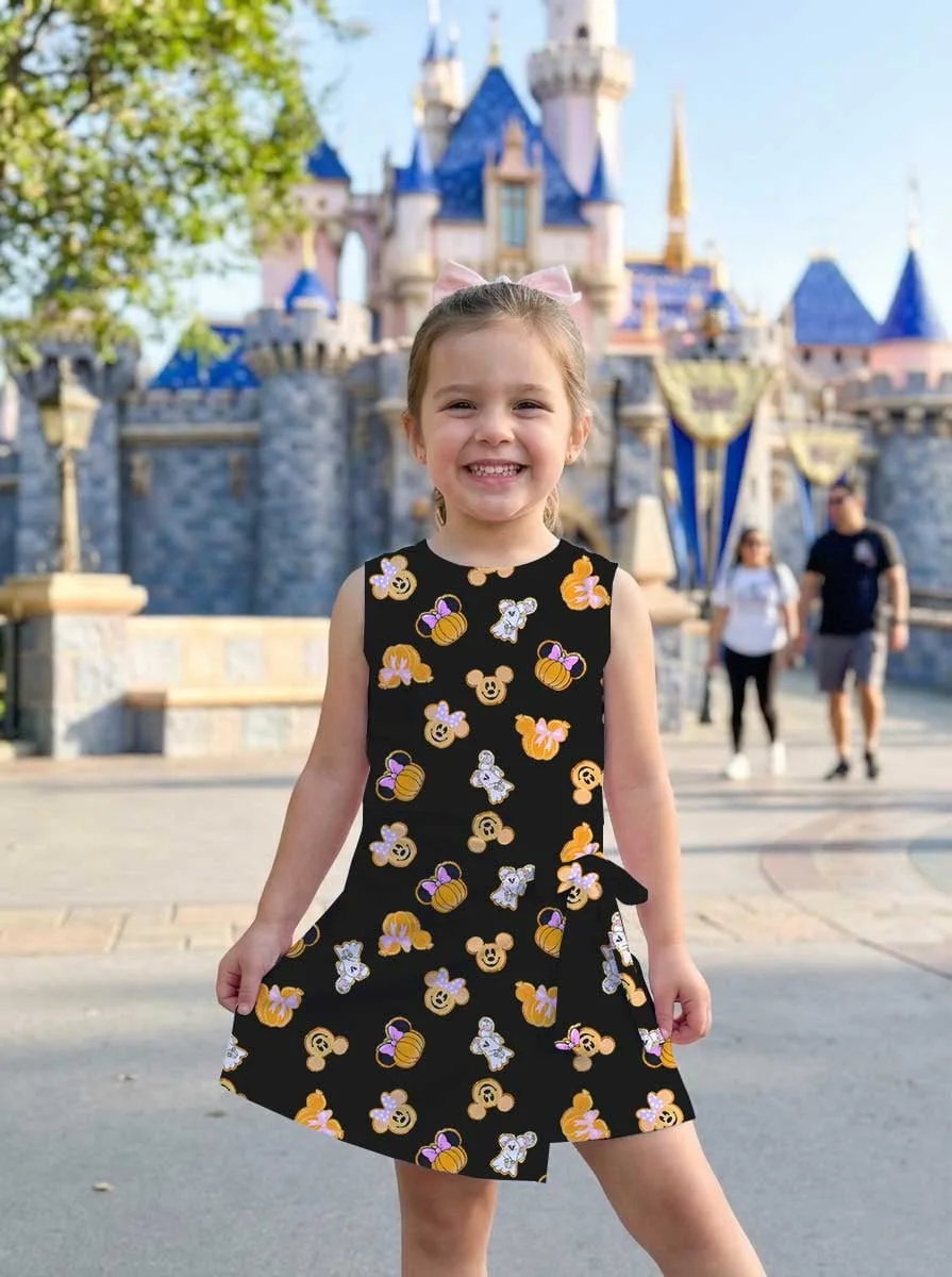 Disney Halloween Mickey & Minnie Tennis Dress, Black Pumpkin Ghost Character Print Dress, Mother Daughter Matching Outfit, Disney Inspired Halloween Theme Park Vacation Clothing - Image 6
