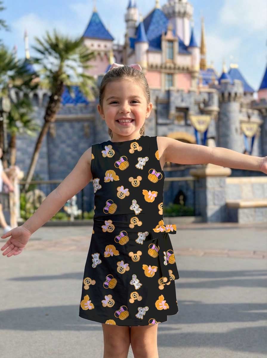 Disney Halloween Mickey & Minnie Inspired Mother Daughter Matching Tennis Dress, Pumpkin & Ghost Black Bow Skort Dress, Spooky Character Outfit, Theme Park Halloween Vacation Clothing, Cute Mommy and Me Outfit - Image 7