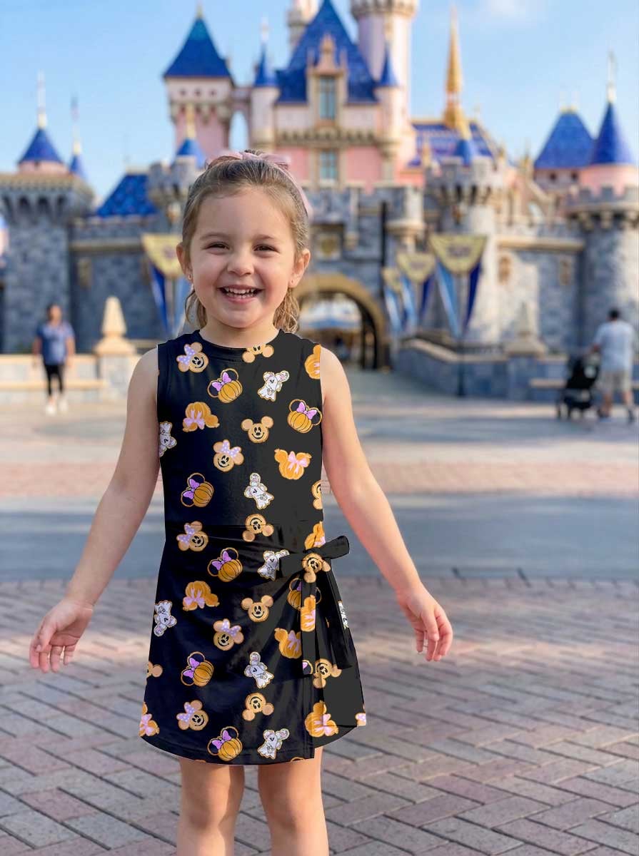 Disney Halloween Mickey & Minnie Inspired Mother Daughter Matching Tennis Dress, Pumpkin & Ghost Black Bow Skort Dress, Spooky Character Outfit, Theme Park Halloween Vacation Clothing, Cute Mommy and Me Outfit - Image 8