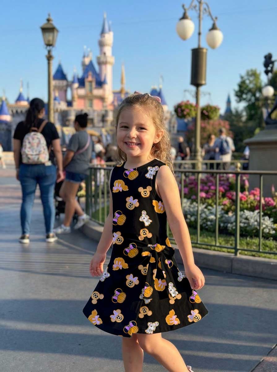 Disney Halloween Mickey & Minnie Inspired Mother Daughter Matching Tennis Dress, Pumpkin & Ghost Black Bow Skort Dress, Spooky Character Outfit, Theme Park Halloween Vacation Clothing, Cute Mommy and Me Outfit - Image 9