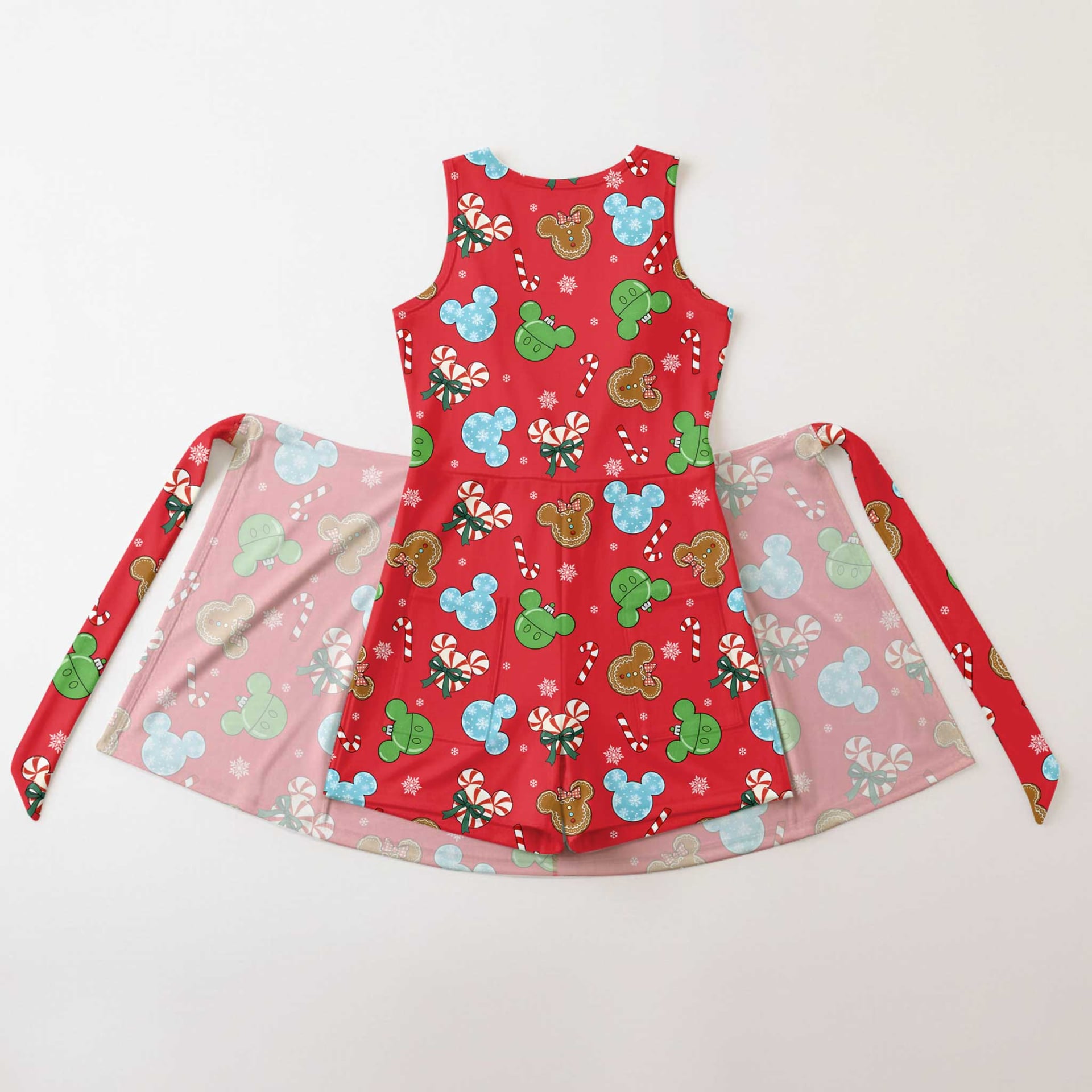 Mickey Inspired Christmas Matching Tennis Dress, Red Holiday Candy Cane & Gingerbread Character Print Skater Dress, Mother Daughter Matching Outfit, Theme Park Vacation Clothing, Cute Family Christmas Outfit - Image 2