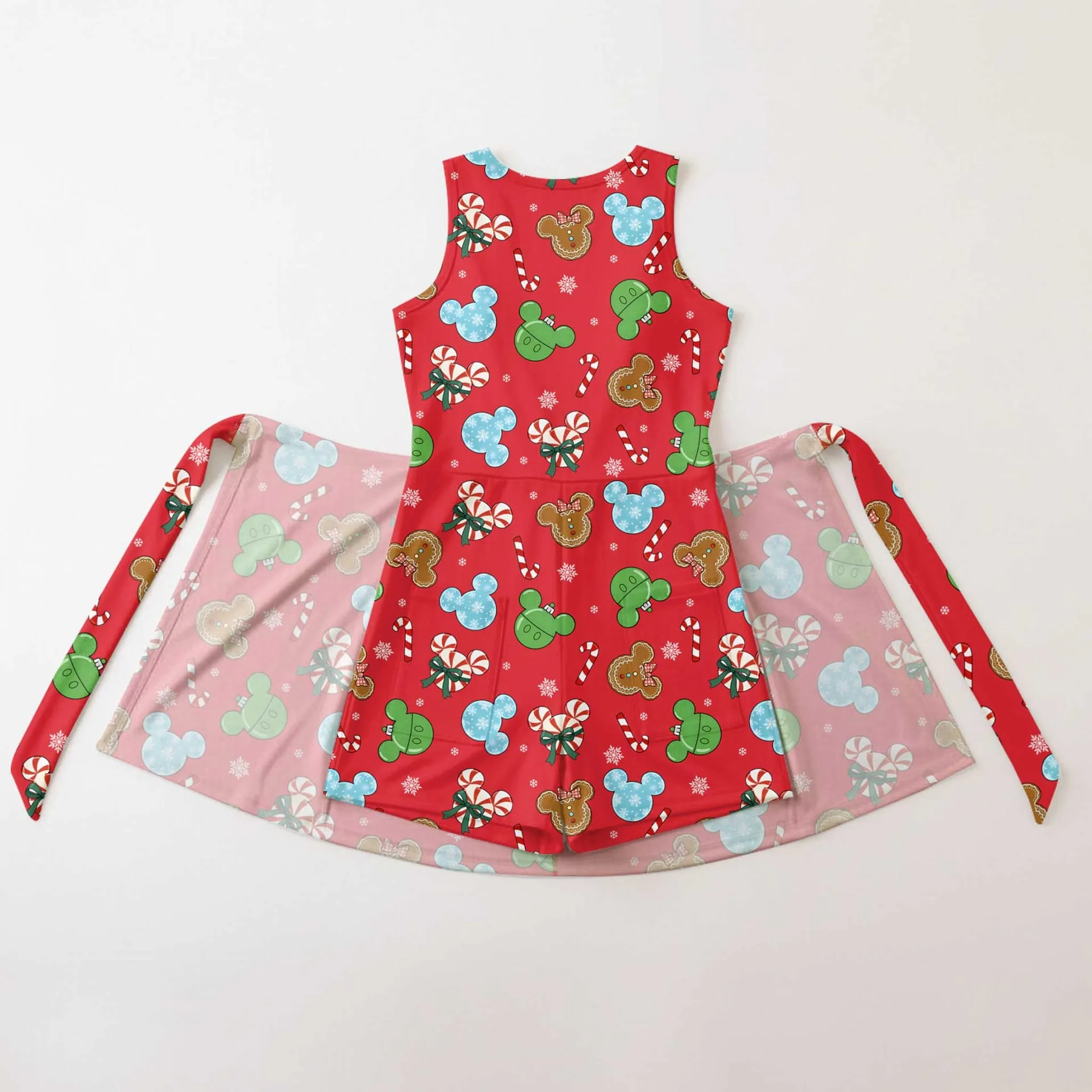 Mickey Inspired Christmas Matching Tennis Dress, Red Holiday Candy Cane & Gingerbread Character Print Skater Dress, Mother Daughter Matching Outfit, Theme Park Vacation Clothing, Cute Family Christmas Outfit - Image 2