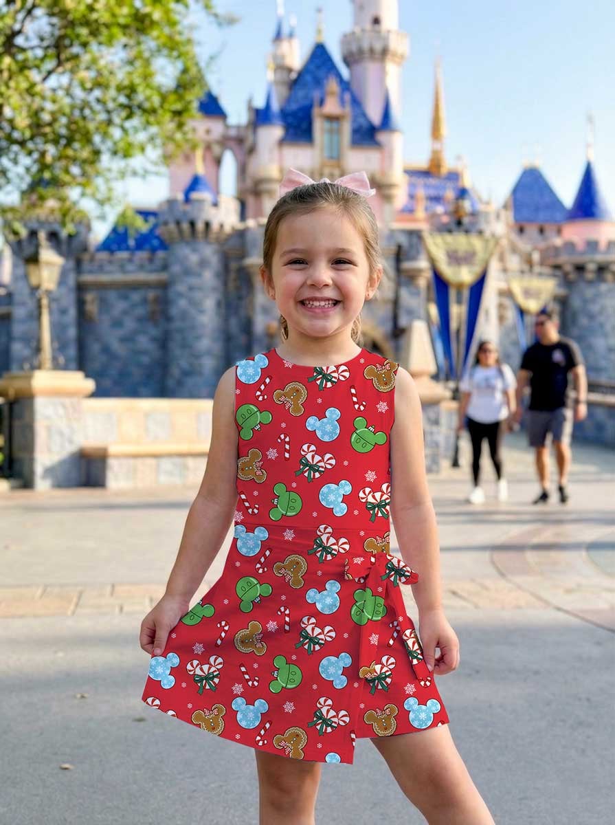 Mickey Inspired Christmas Matching Tennis Dress, Red Holiday Candy Cane & Gingerbread Character Print Skater Dress, Mother Daughter Matching Outfit, Theme Park Vacation Clothing, Cute Family Christmas Outfit - Image 6