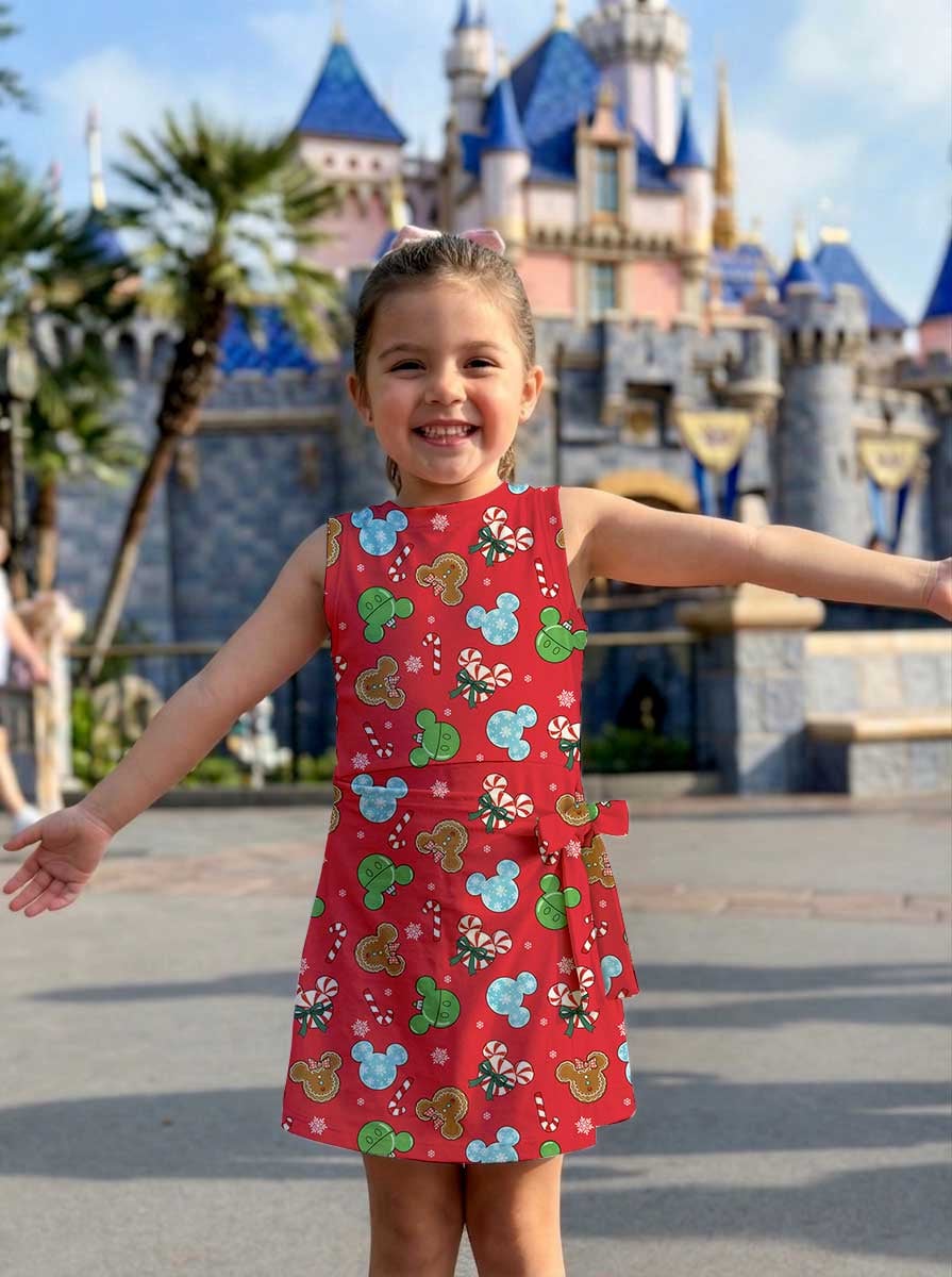 Mickey Inspired Christmas Matching Tennis Dress, Red Holiday Candy Cane & Gingerbread Character Print Skater Dress, Mother Daughter Matching Outfit, Theme Park Vacation Clothing, Cute Family Christmas Outfit - Image 7