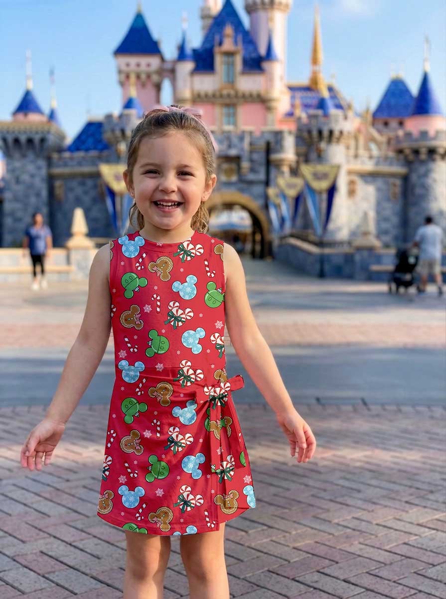 Mickey Inspired Christmas Matching Tennis Dress, Red Holiday Candy Cane & Gingerbread Character Print Skater Dress, Mother Daughter Matching Outfit, Theme Park Vacation Clothing, Cute Family Christmas Outfit - Image 8