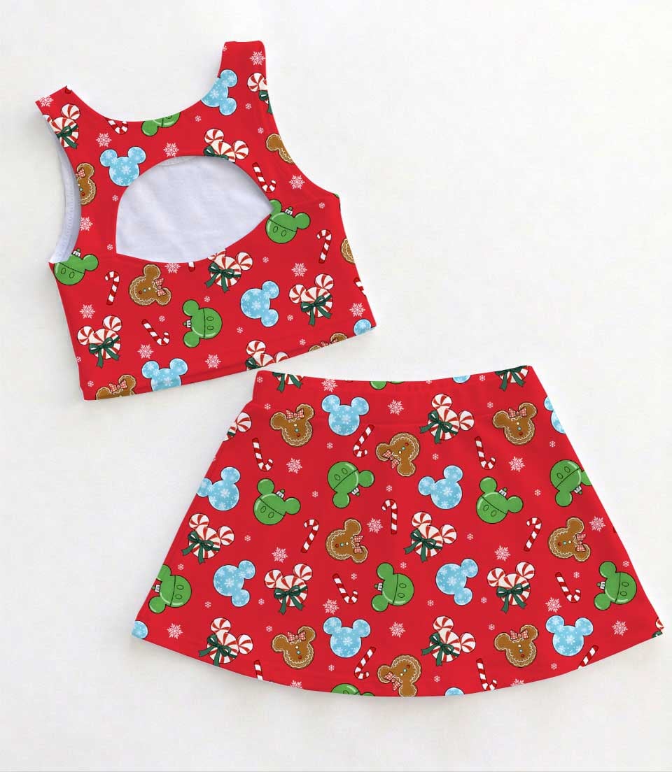 Mickey Inspired Christmas Tennis & Skater Dress, Red Candy Cane Gingerbread Holiday Print Dress, Mother Daughter Matching Outfit, Theme Park Christmas Vacation Clothing - Image 2