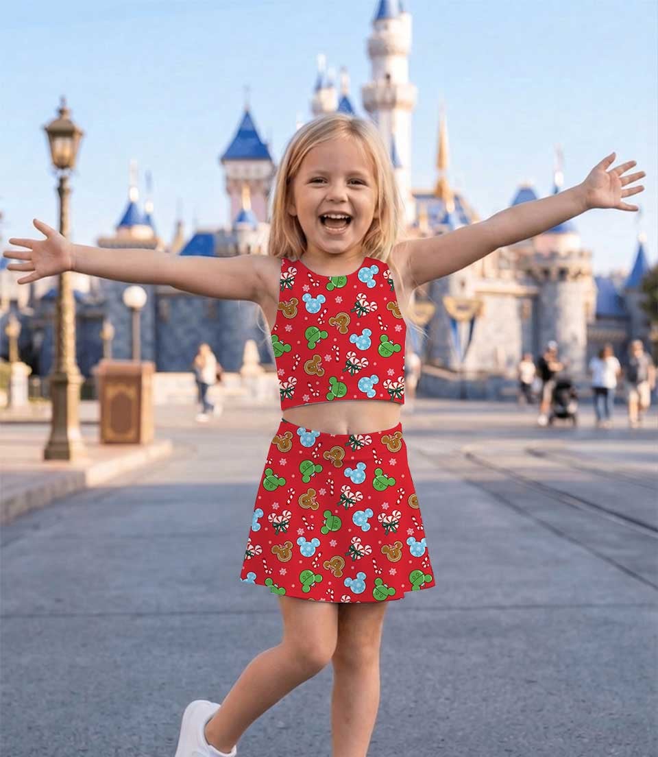Mickey Inspired Christmas Tennis & Skater Dress, Red Candy Cane Gingerbread Holiday Print Dress, Mother Daughter Matching Outfit, Theme Park Christmas Vacation Clothing - Image 5