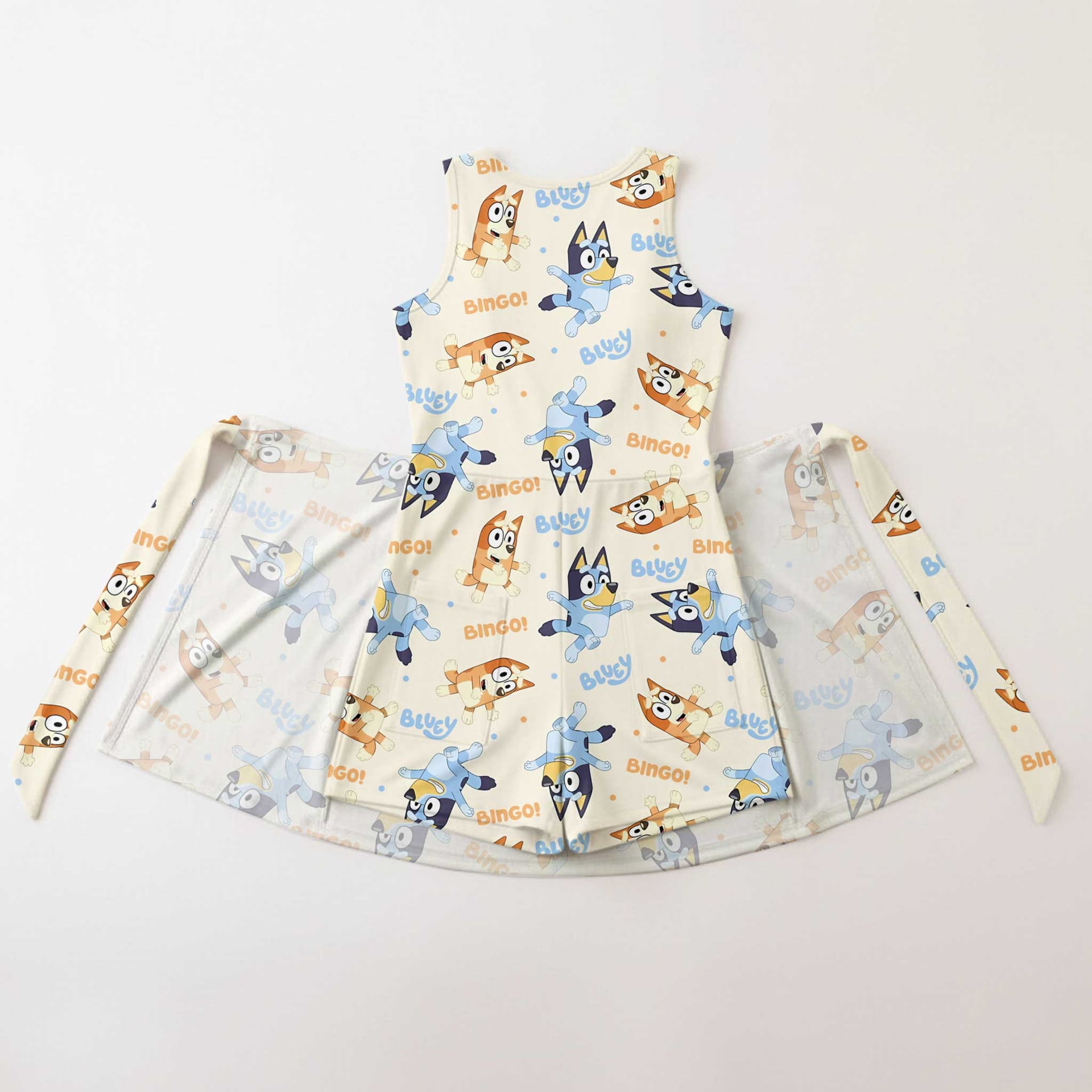 Bluey & Bingo Inspired Tennis & Skater Dress, Cream Cartoon Character Print Dress, Mother Daughter Matching Outfit, Theme Park Vacation Clothing, Cute Family Matching Dress - Image 2