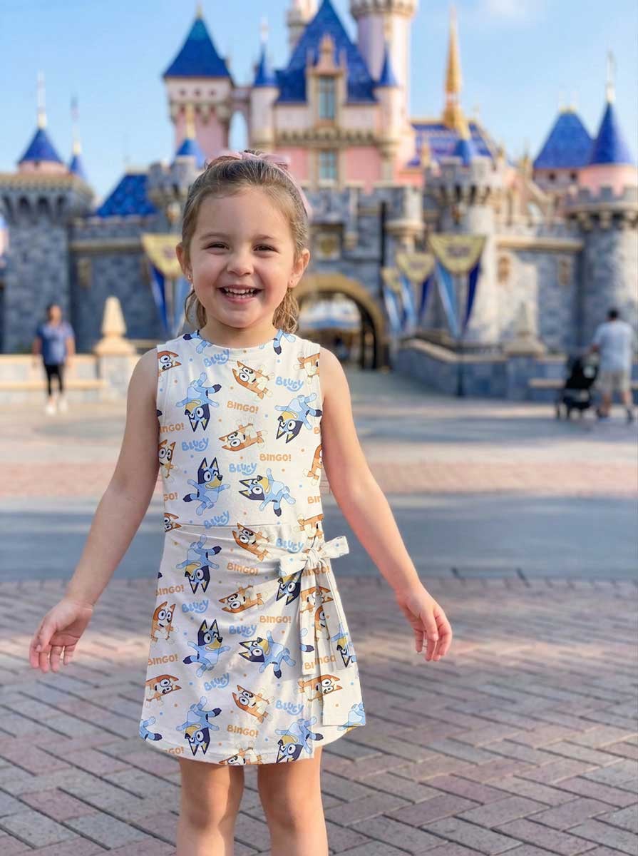 Bluey & Bingo Inspired Tennis & Skater Dress, Cream Cartoon Character Print Dress, Mother Daughter Matching Outfit, Theme Park Vacation Clothing, Cute Family Matching Dress - Image 8