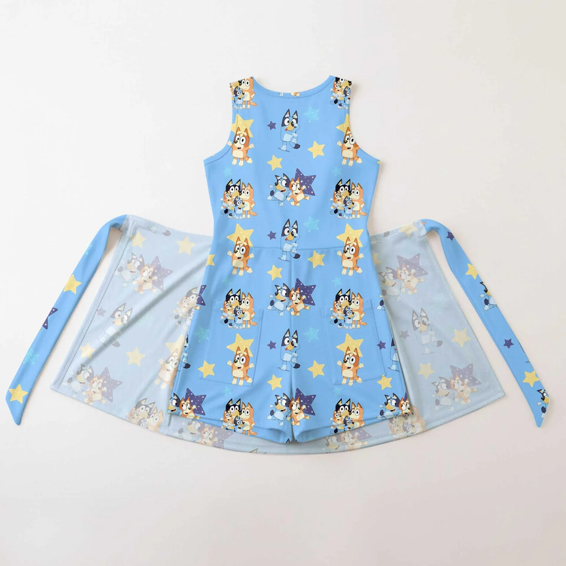 Bluey & Bingo Inspired Tennis Dress, Blue Star Cartoon Character Print Dress, Mother Daughter Matching Outfit, Theme Park Vacation Clothing, Cute Family Matching Dress - Image 2