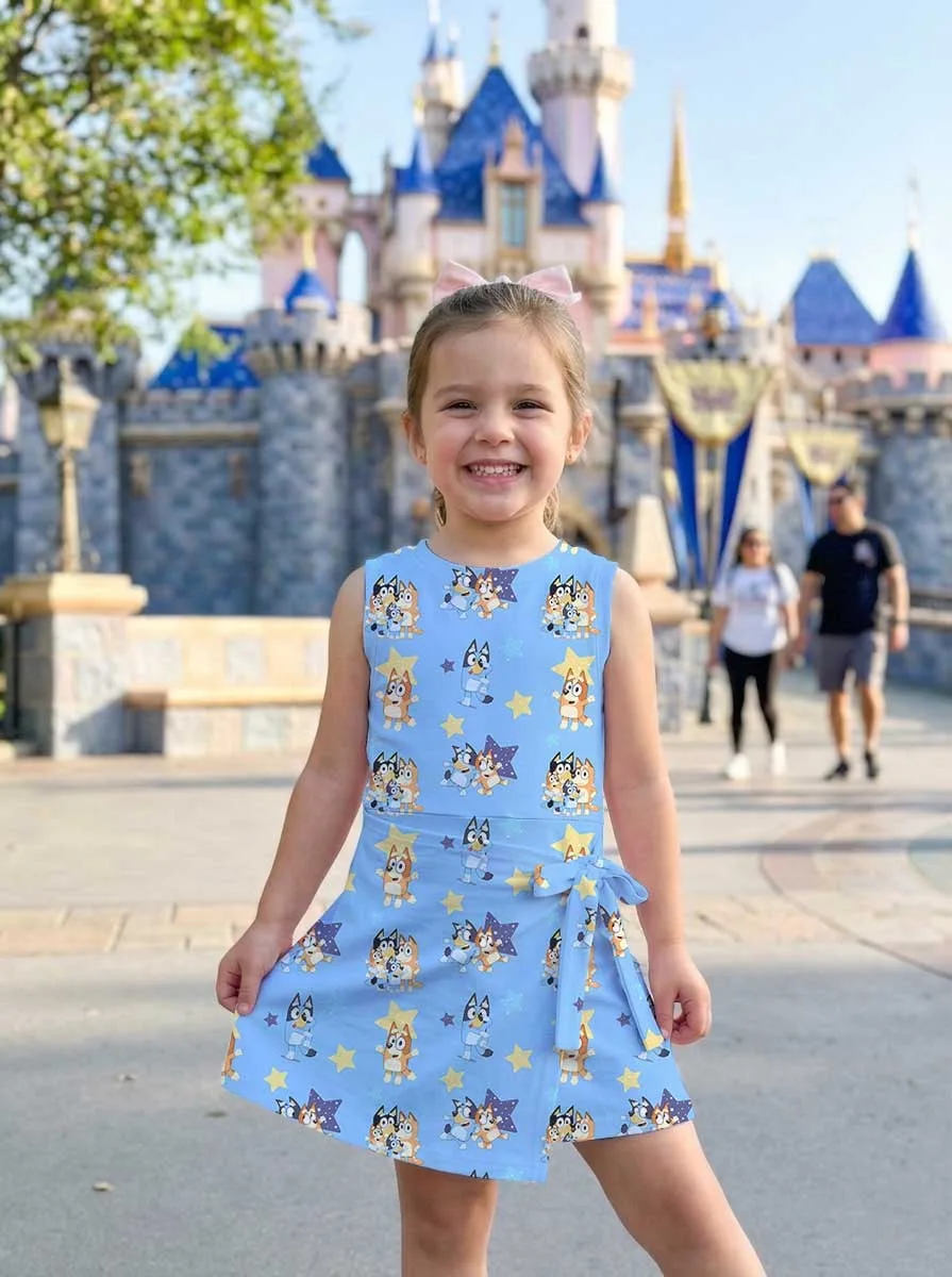 Bluey & Bingo Inspired Tennis Dress, Blue Star Cartoon Character Print Dress, Mother Daughter Matching Outfit, Theme Park Vacation Clothing, Cute Family Matching Dress - Image 6