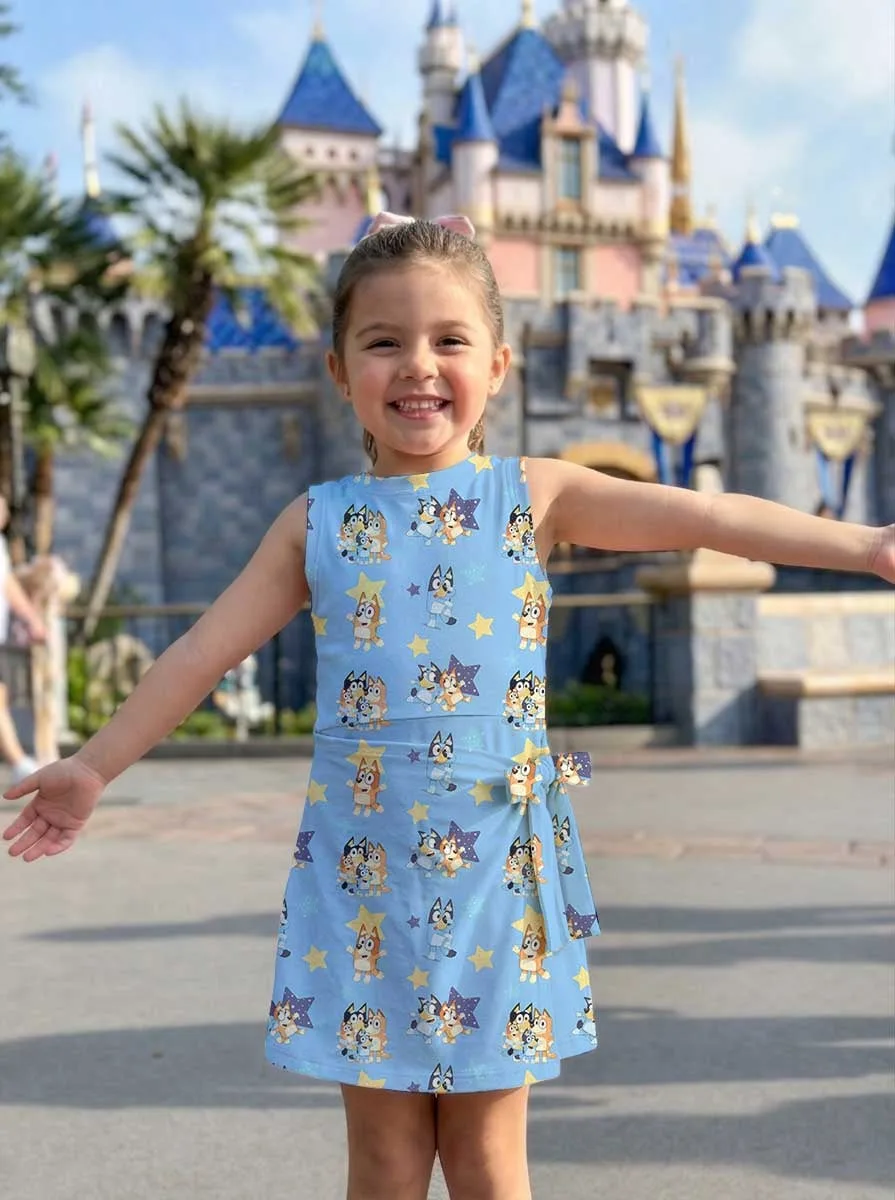 Bluey & Bingo Inspired Tennis Dress, Blue Star Cartoon Character Print Dress, Mother Daughter Matching Outfit, Theme Park Vacation Clothing, Cute Family Matching Dress - Image 7