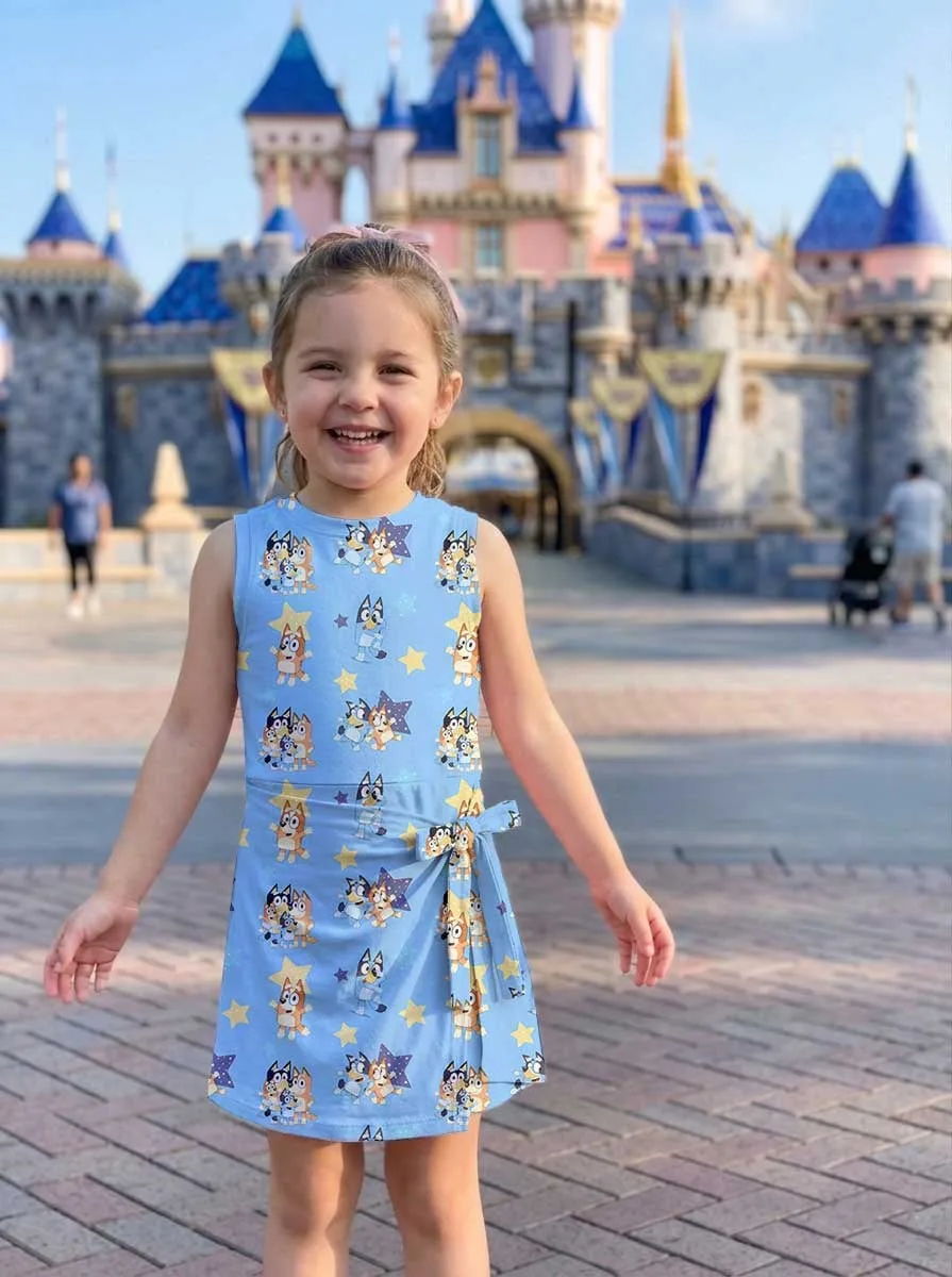 Bluey & Bingo Inspired Tennis Dress, Blue Star Cartoon Character Print Dress, Mother Daughter Matching Outfit, Theme Park Vacation Clothing, Cute Family Matching Dress - Image 8