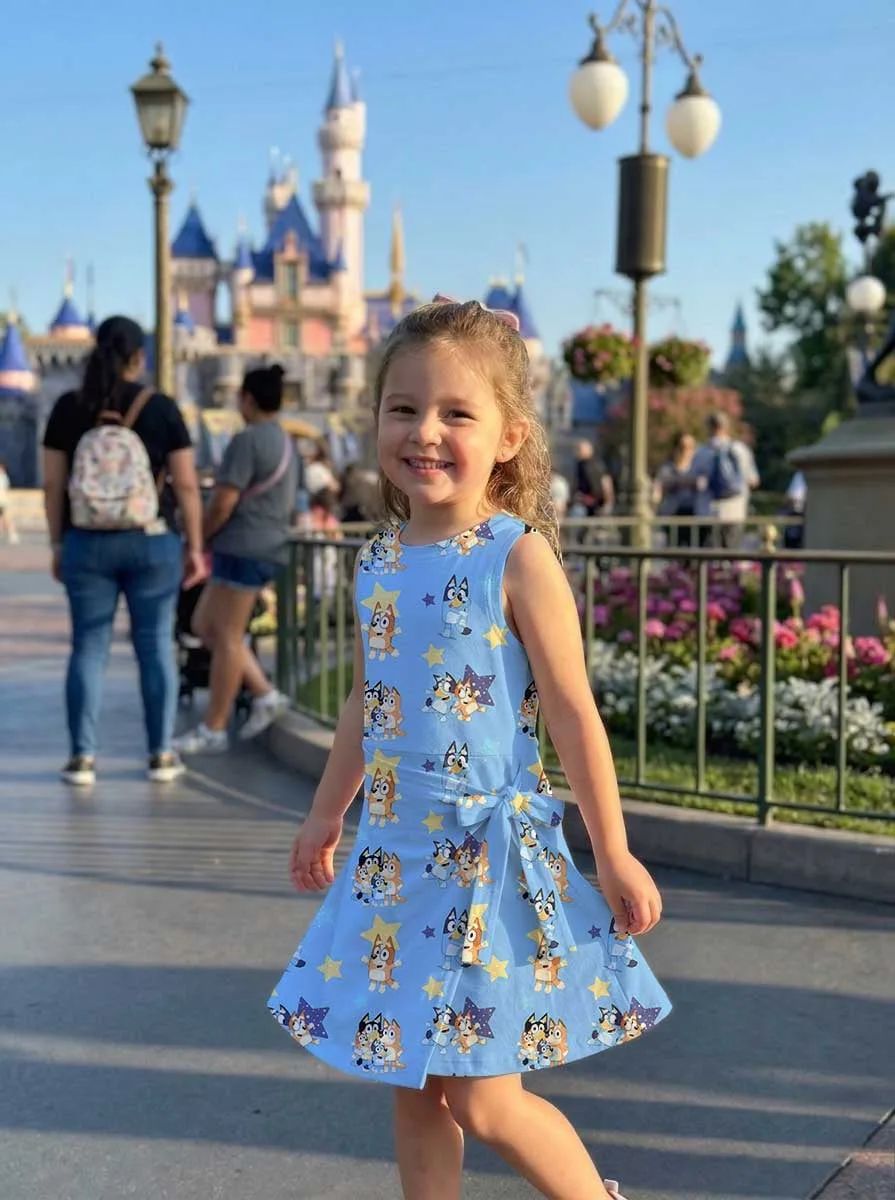 Bluey & Bingo Inspired Tennis Dress, Blue Star Cartoon Character Print Dress, Mother Daughter Matching Outfit, Theme Park Vacation Clothing, Cute Family Matching Dress - Image 9