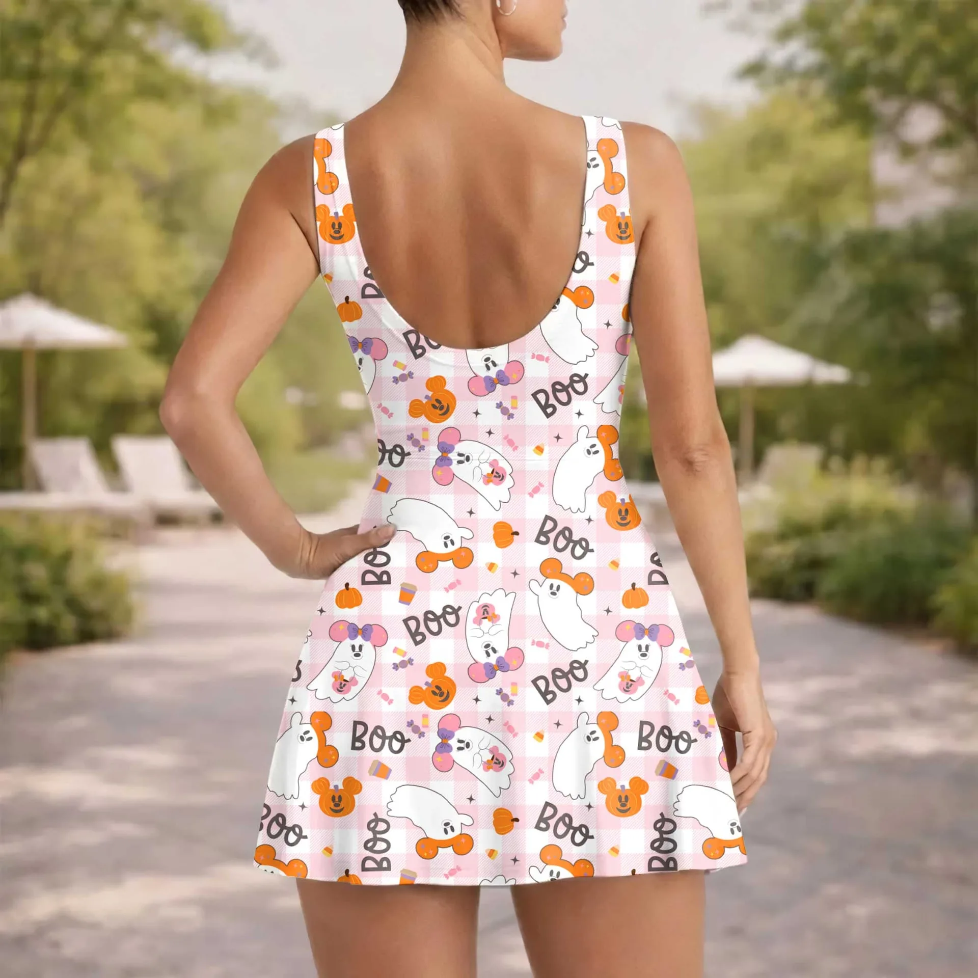 Mickey & Minnie Inspired Halloween Tennis Dress, Cute Ghost Boo Pumpkin Print Dress, Mother Daughter Matching Outfit, Theme Park Halloween Vacation Clothing - Image 5