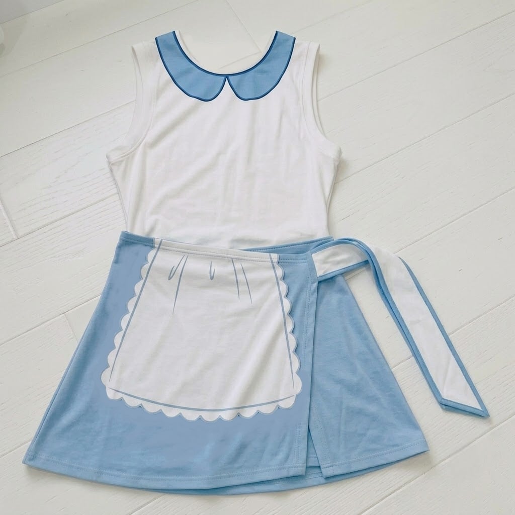 Alice in Wonderland Inspired Mother Daughter Matching Tennis Dress, Alice Blue & White Apron Bow Skort Dress, Wonderland Character Outfit, Theme Park Vacation Clothing, Cute Mommy and Me Outfit - Image 2