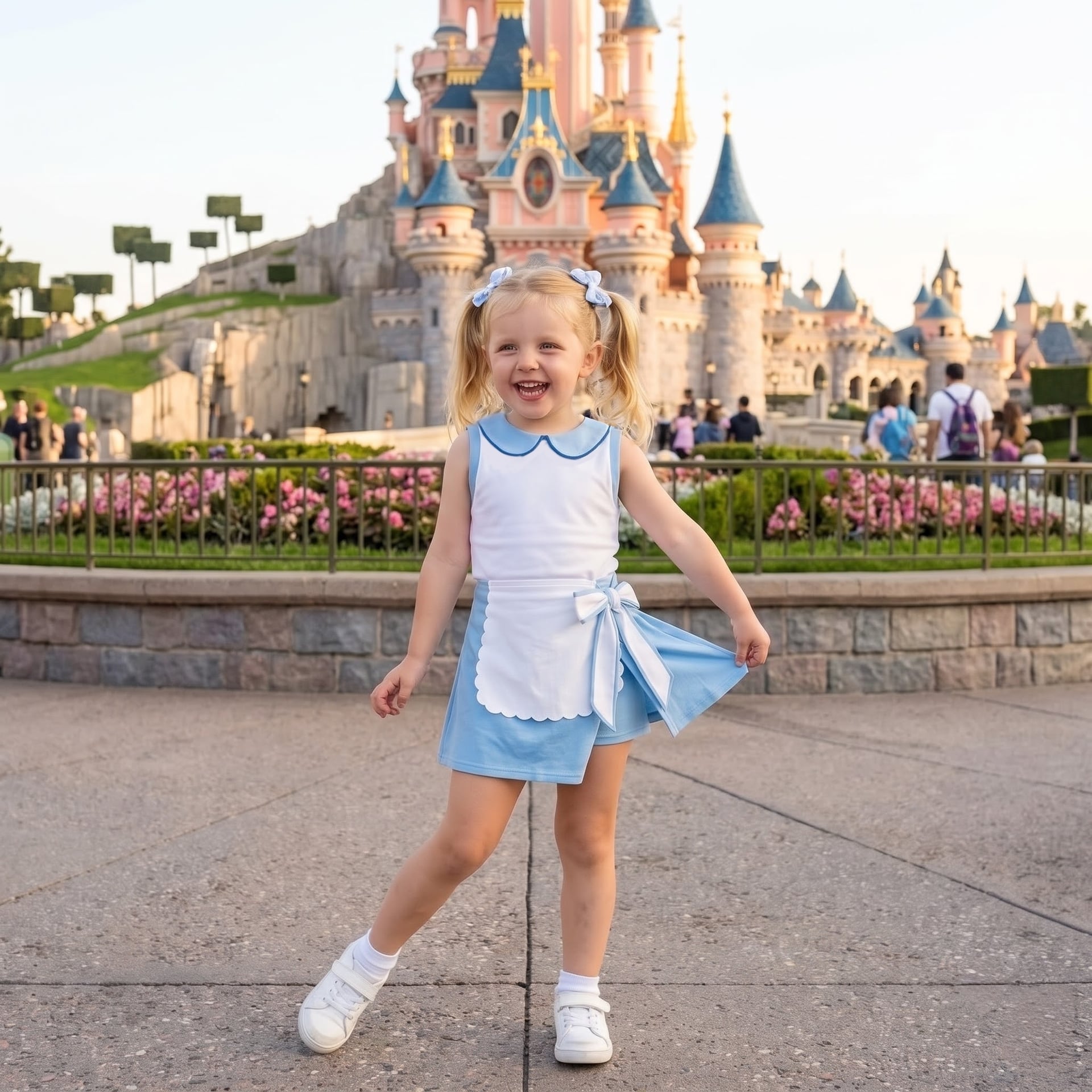 Alice in Wonderland Inspired Mother Daughter Matching Tennis Dress, Alice Blue & White Apron Bow Skort Dress, Wonderland Character Outfit, Theme Park Vacation Clothing, Cute Mommy and Me Outfit - Image 3