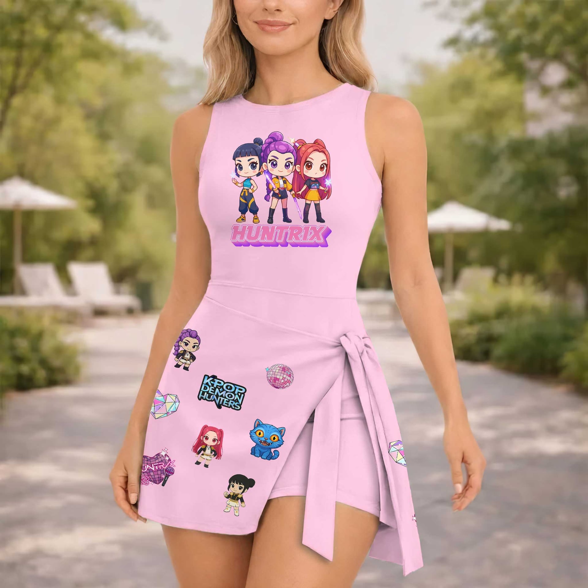 KPop Demon Hunters HUNTR/X Tennis & Skater Dress, Pink Rumi Mira Zoey Character Print Dress, Mother Daughter Matching Outfit, KPop Inspired Theme Park Vacation Clothing - Image 4