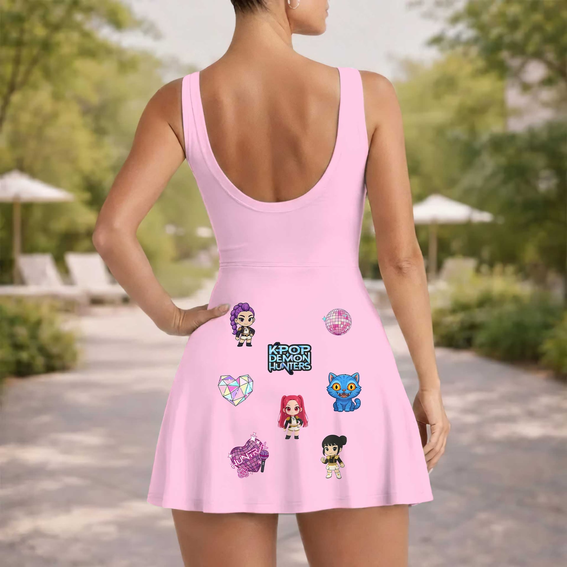 KPop Demon Hunters HUNTR/X Tennis & Skater Dress, Pink Rumi Mira Zoey Character Print Dress, Mother Daughter Matching Outfit, KPop Inspired Theme Park Vacation Clothing - Image 5
