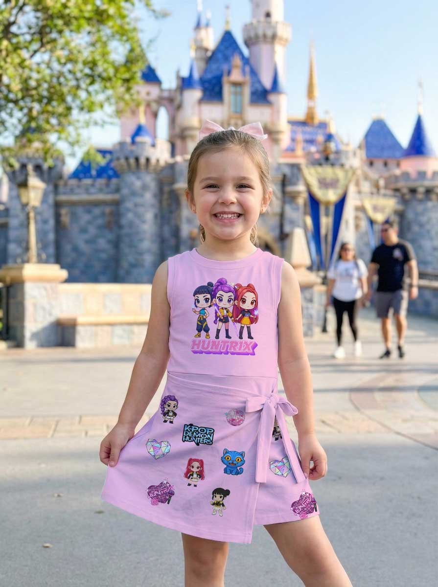 KPop Demon Hunters HUNTR/X Tennis & Skater Dress, Pink Rumi Mira Zoey Character Print Dress, Mother Daughter Matching Outfit, KPop Inspired Theme Park Vacation Clothing - Image 6
