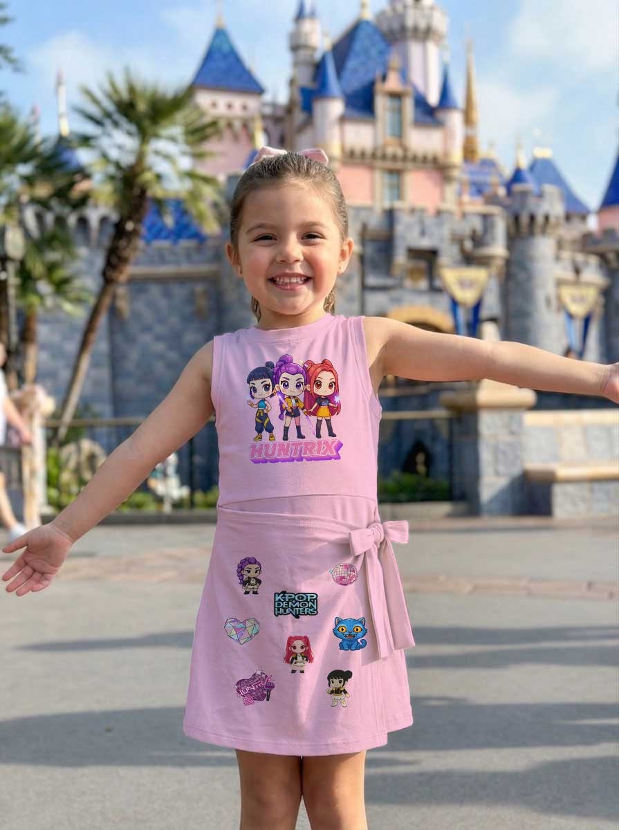 KPop Demon Hunters HUNTR/X Tennis & Skater Dress, Pink Rumi Mira Zoey Character Print Dress, Mother Daughter Matching Outfit, KPop Inspired Theme Park Vacation Clothing - Image 7