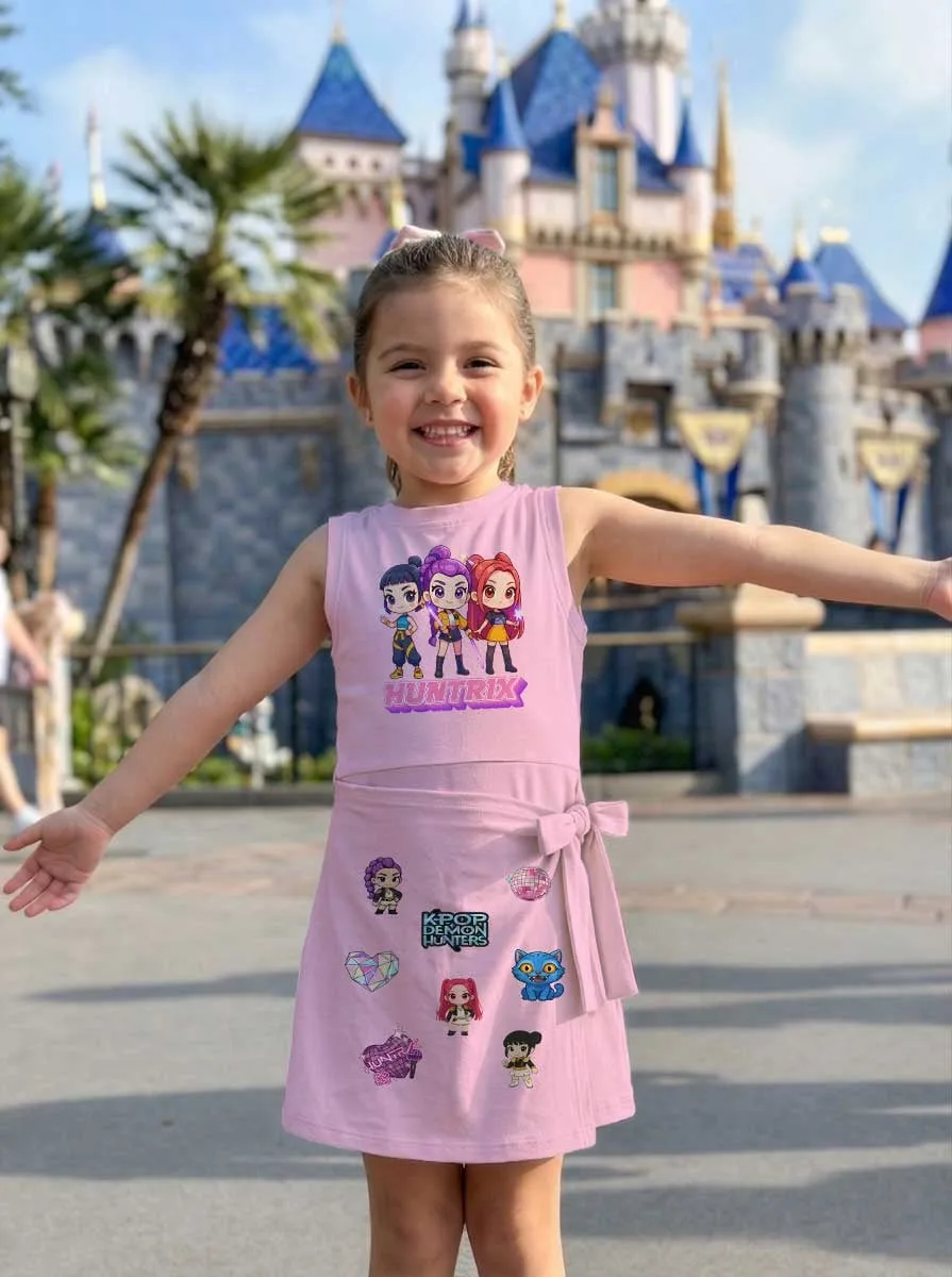 KPop Demon Hunters HUNTR/X Tennis Dress, Pink Rumi Mira Zoey Character Print Dress, Mother Daughter Matching Outfit, KPop Inspired Theme Park Vacation Clothing - Image 7