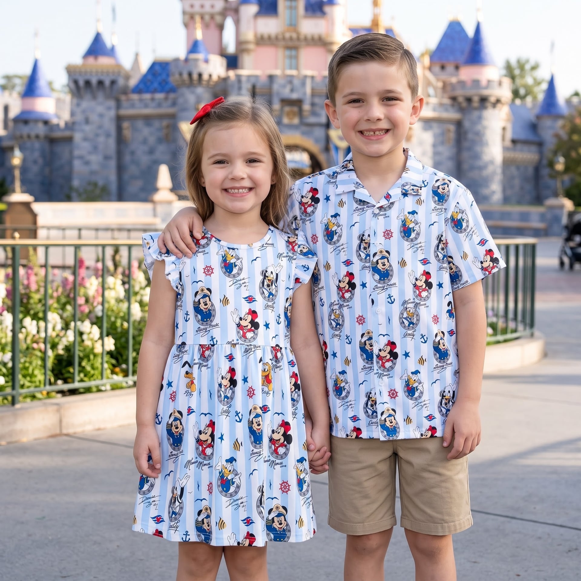Disney Cruise Inspired Family Matching Outfit, Mickey & Minnie Nautical Print Family Dress & Hawaiian Shirt Set, Cruise Character Outfit, Disney Vacation Clothing, Cute Family Matching Outfit - Image 3