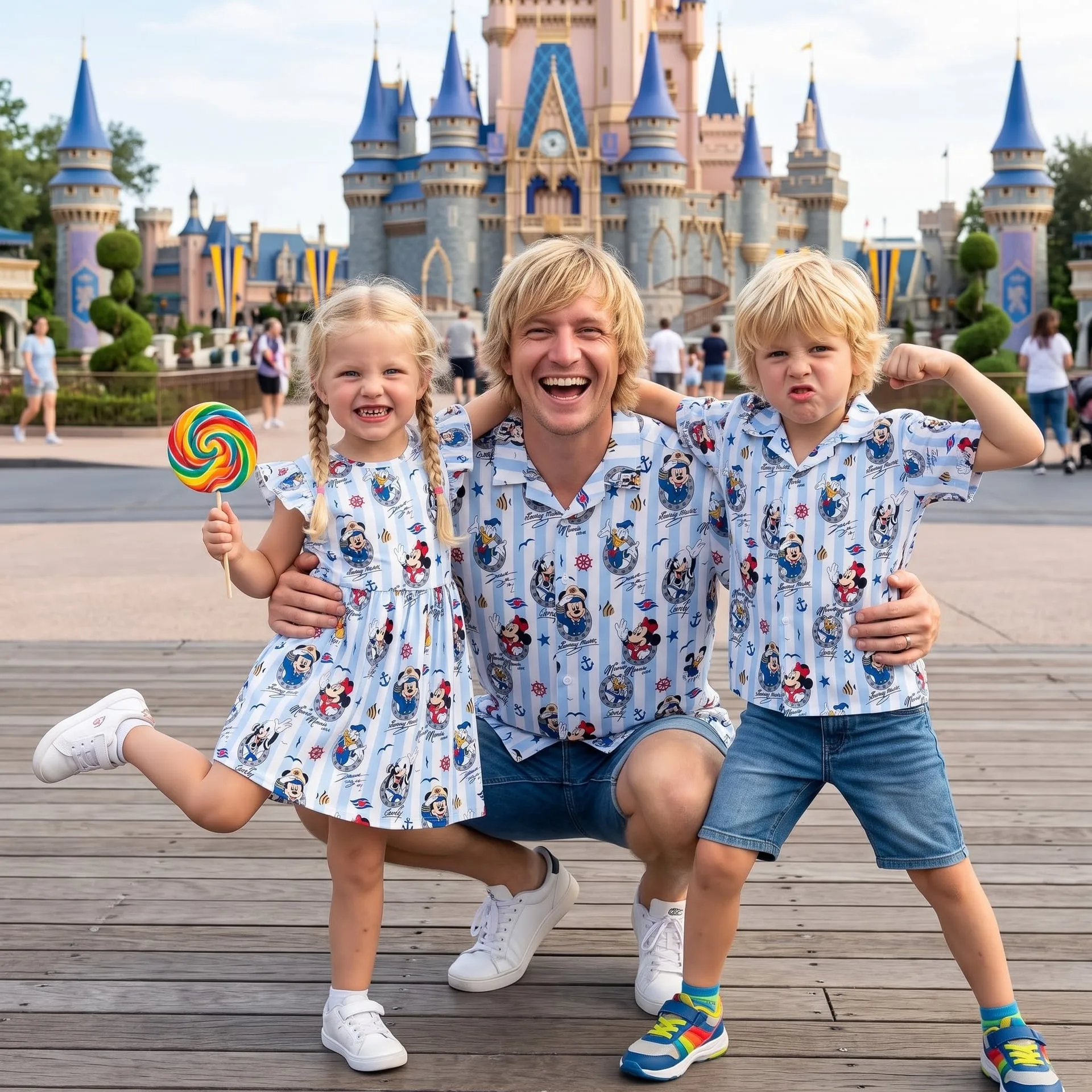 Disney Cruise Inspired Family Matching Outfit, Mickey & Minnie Nautical Print Family Dress & Hawaiian Shirt Set, Cruise Character Outfit, Disney Vacation Clothing, Cute Family Matching Outfit - Image 2