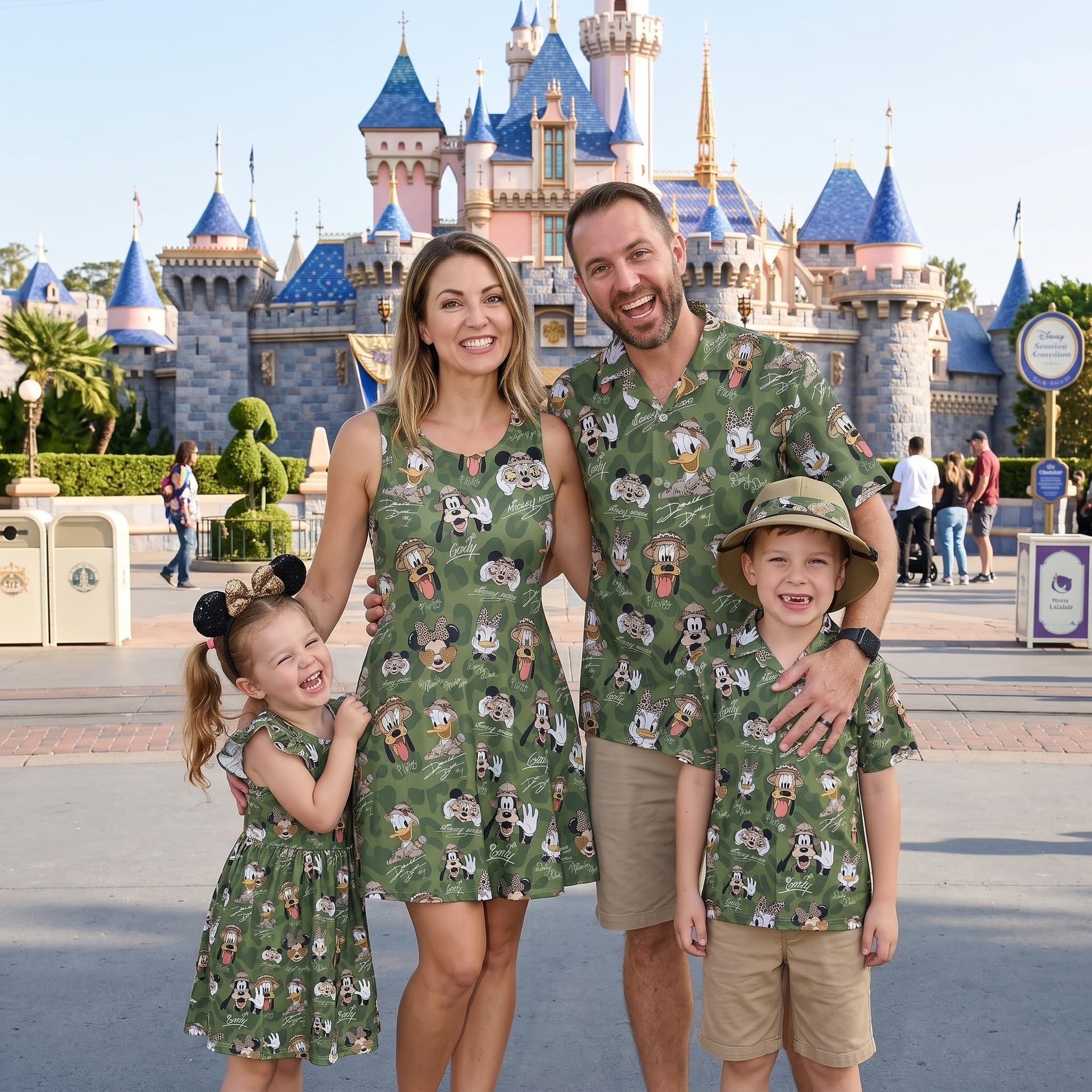Disney Safari Inspired Family Matching Outfit, Mickey & Friends Green Camo Family Dress & Hawaiian Shirt Set, Safari Character Outfit, Theme Park Vacation Clothing, Cute Family Matching Outfit - Image 4