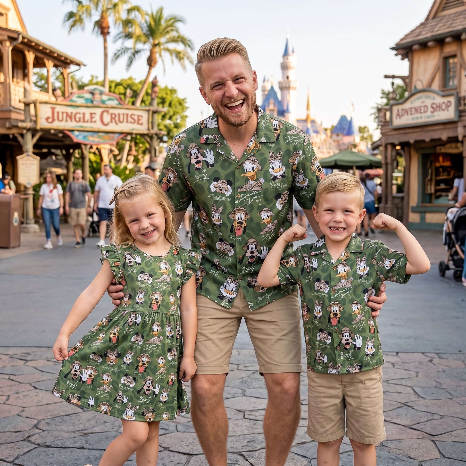 Disney Safari Inspired Family Matching Outfit, Mickey & Friends Green Camo Family Dress & Hawaiian Shirt Set, Safari Character Outfit, Theme Park Vacation Clothing, Cute Family Matching Outfit - Image 3