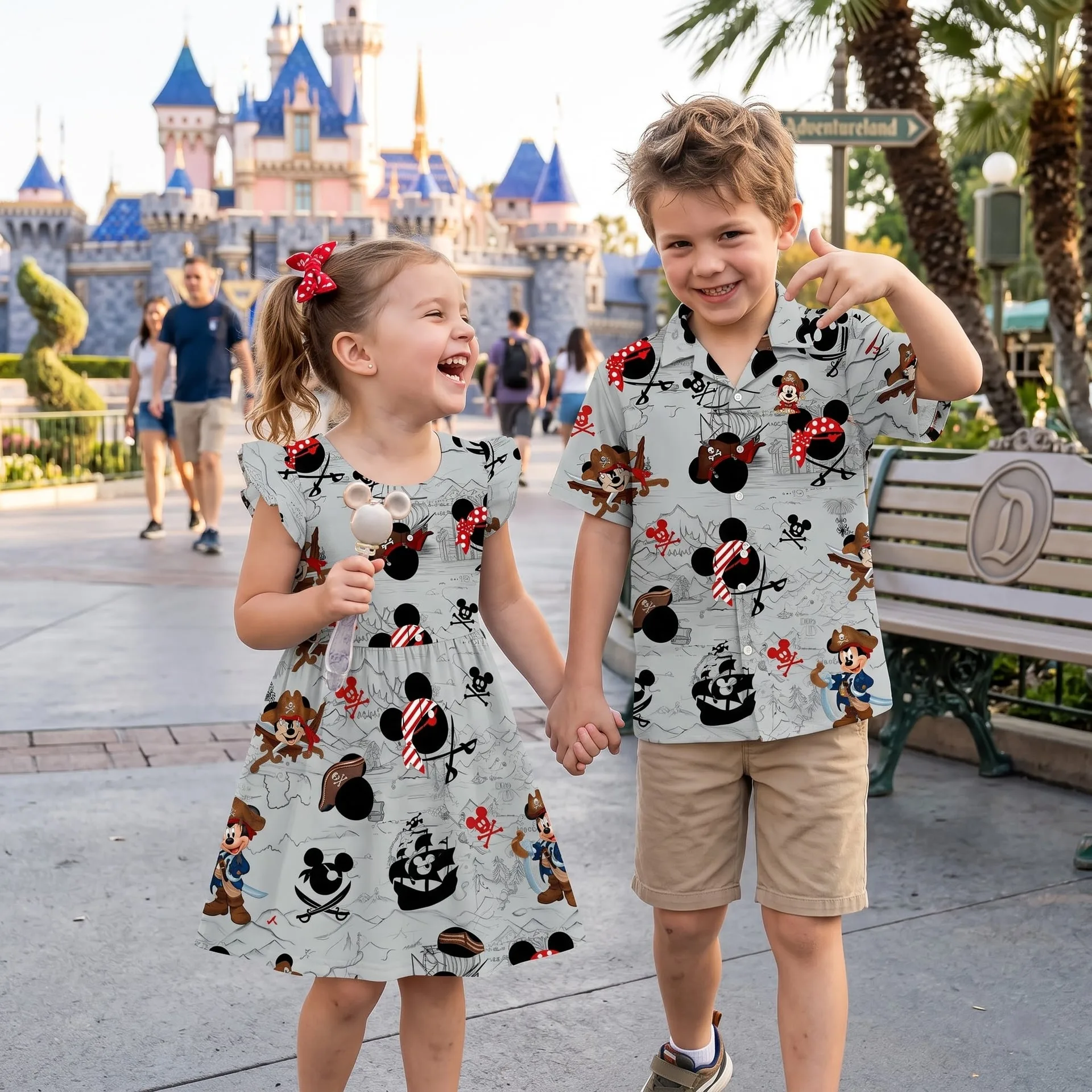 Disney Pirates Inspired Family Matching Outfit, Mickey & Friends Pirate Print Family Dress & Hawaiian Shirt Set, Pirate Character Outfit, Theme Park Vacation Clothing, Cute Family Matching Outfit - Image 3