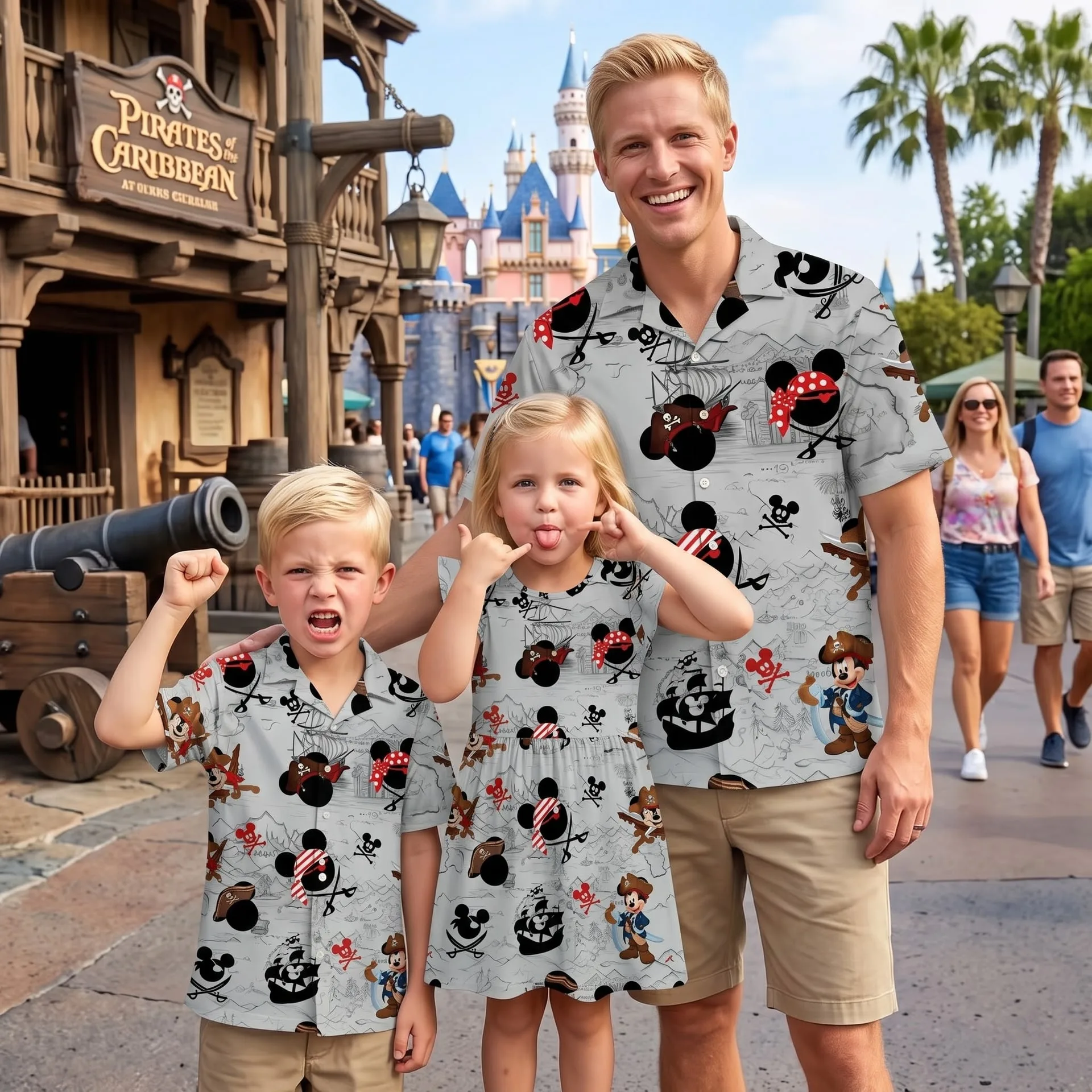 Disney Pirates Inspired Family Matching Outfit, Mickey & Friends Pirate Print Family Dress & Hawaiian Shirt Set, Pirate Character Outfit, Theme Park Vacation Clothing, Cute Family Matching Outfit - Image 5