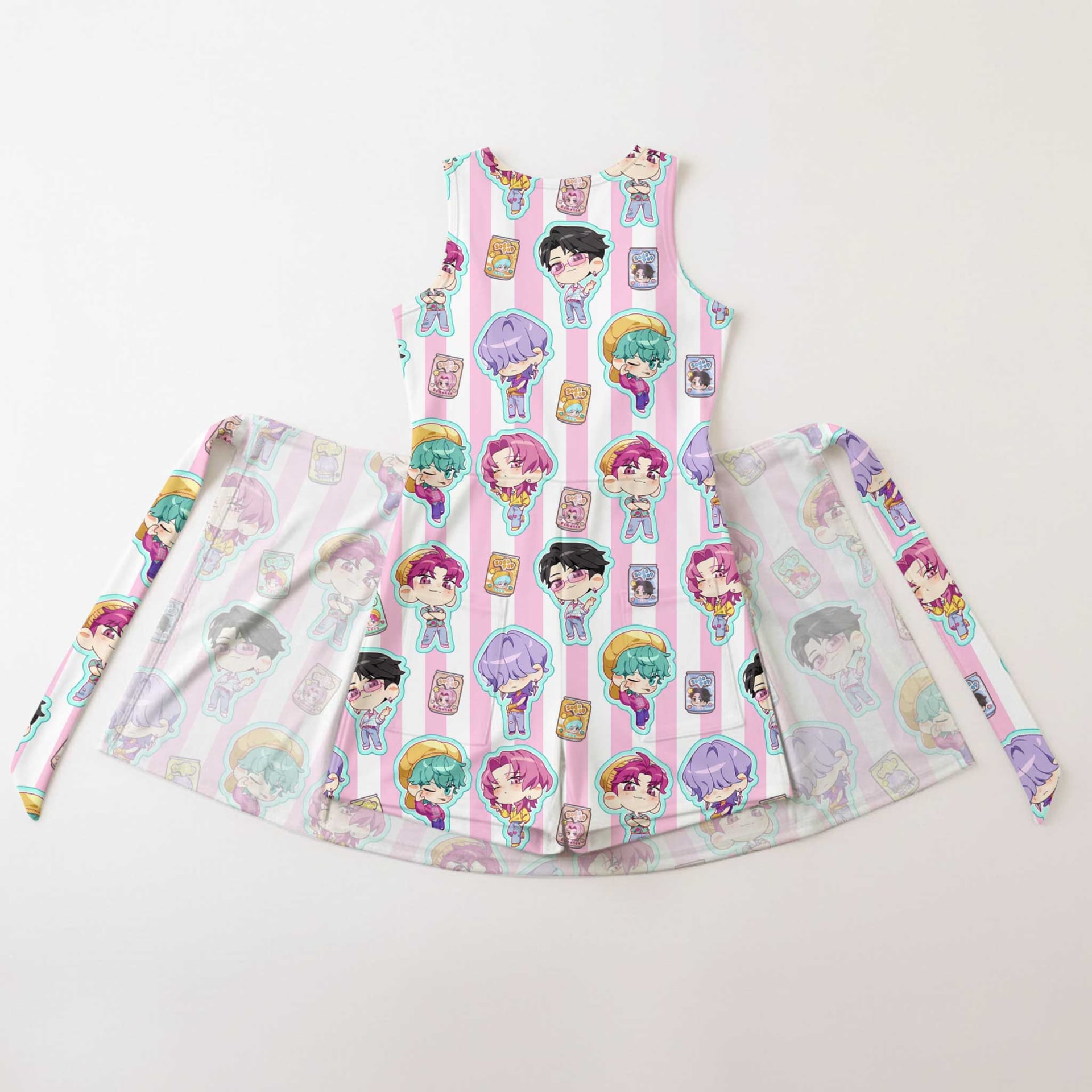 KPop Demon Hunters Inspired Mother Daughter Matching Tennis Dress, Pink Stripe Chibi Saja Boys Bow Skort Dress, KPop Character Outfit, Theme Park Vacation Clothing, Cute Mommy and Me Outfit - Image 2