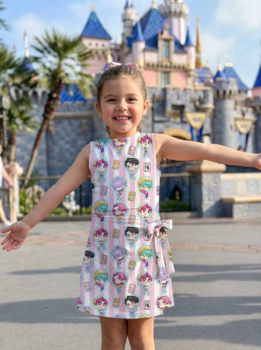 KPop Demon Hunters Inspired Mother Daughter Matching Tennis Dress, Pink Stripe Chibi Saja Boys Bow Skort Dress, KPop Character Outfit, Theme Park Vacation Clothing, Cute Mommy and Me Outfit - Image 8