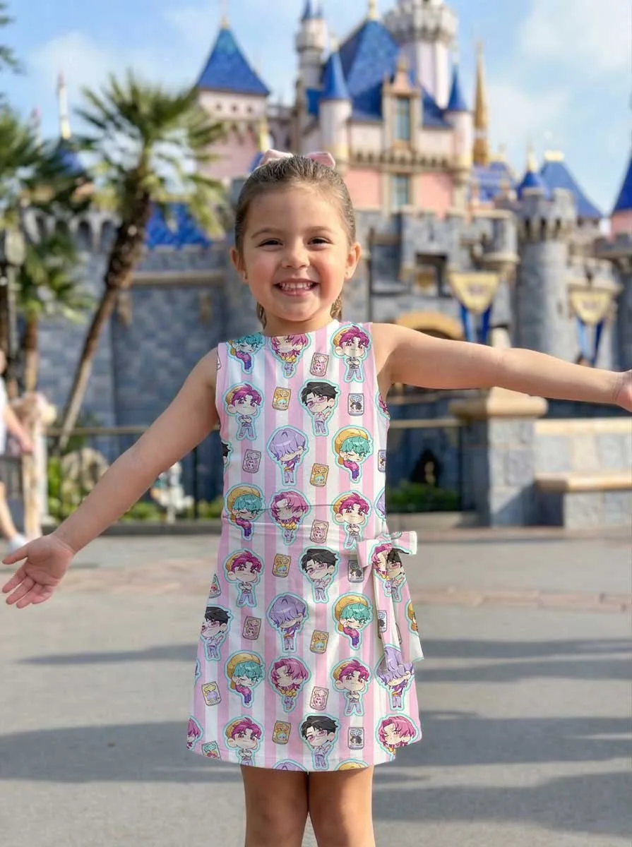 KPop Demon Hunters Inspired Mother Daughter Matching Tennis Dress, Pink Stripe Chibi Saja Boys Bow Skort Dress, KPop Character Outfit, Theme Park Vacation Clothing, Cute Mommy and Me Outfit - Image 8
