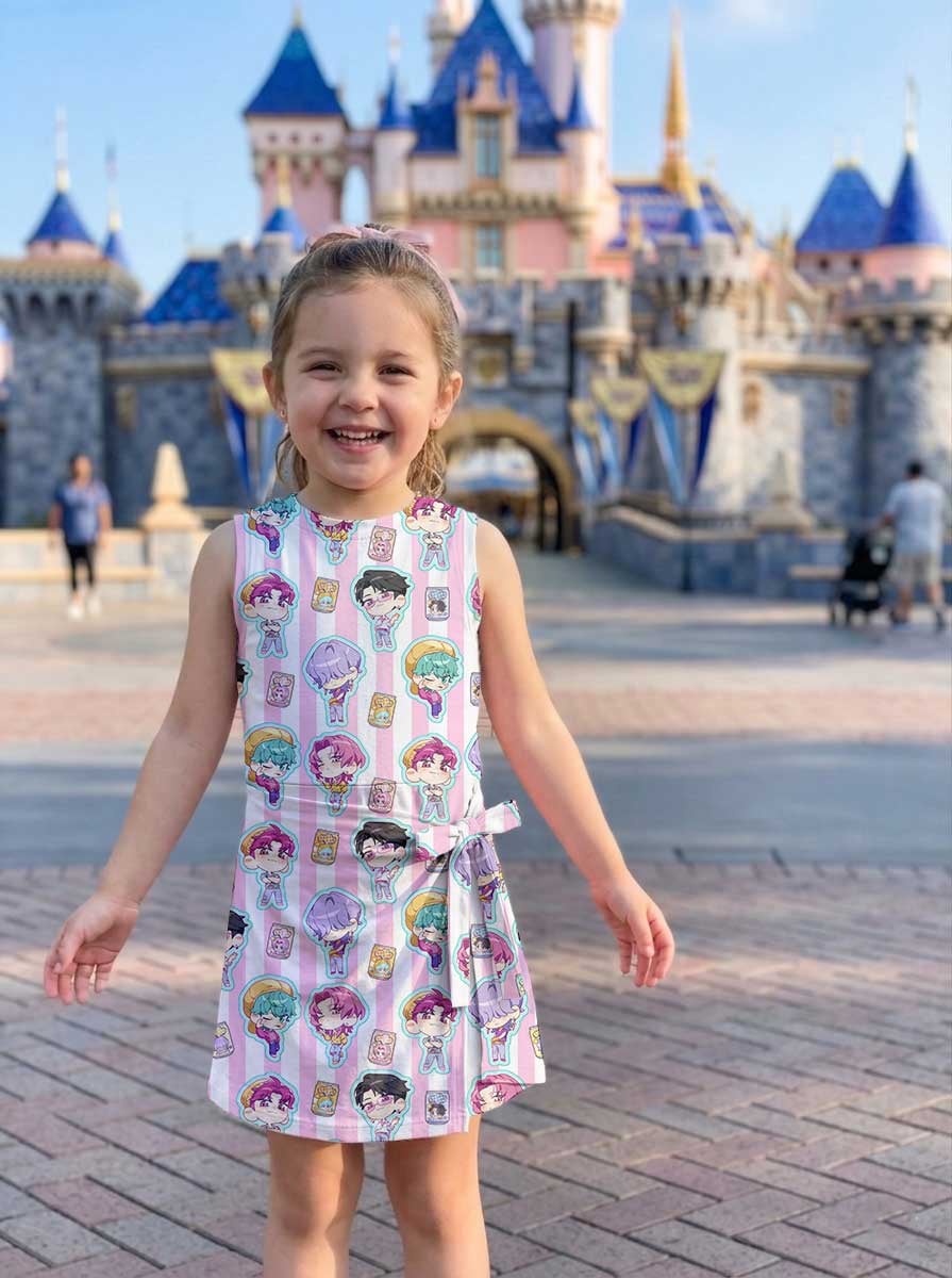KPop Demon Hunters Inspired Mother Daughter Matching Tennis Dress, Pink Stripe Chibi Saja Boys Bow Skort Dress, KPop Character Outfit, Theme Park Vacation Clothing, Cute Mommy and Me Outfit - Image 7