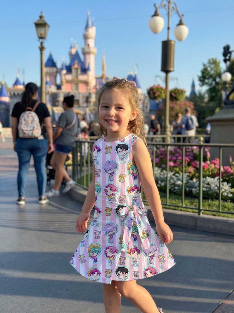 KPop Demon Hunters Inspired Mother Daughter Matching Tennis Dress, Pink Stripe Chibi Saja Boys Bow Skort Dress, KPop Character Outfit, Theme Park Vacation Clothing, Cute Mommy and Me Outfit - Image 6