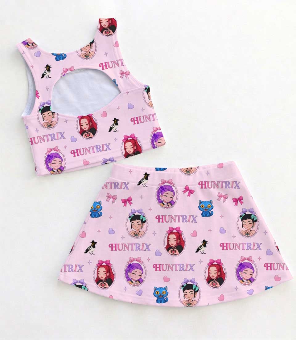 KPop Demon Hunters HUNTR/X Inspired Girls Two Piece Dress Set, Rumi Mira Zoey Pink Character Crop Top & Skater Skirt, KPop Anime Outfit, Cute Summer Fan Clothing - Image 2