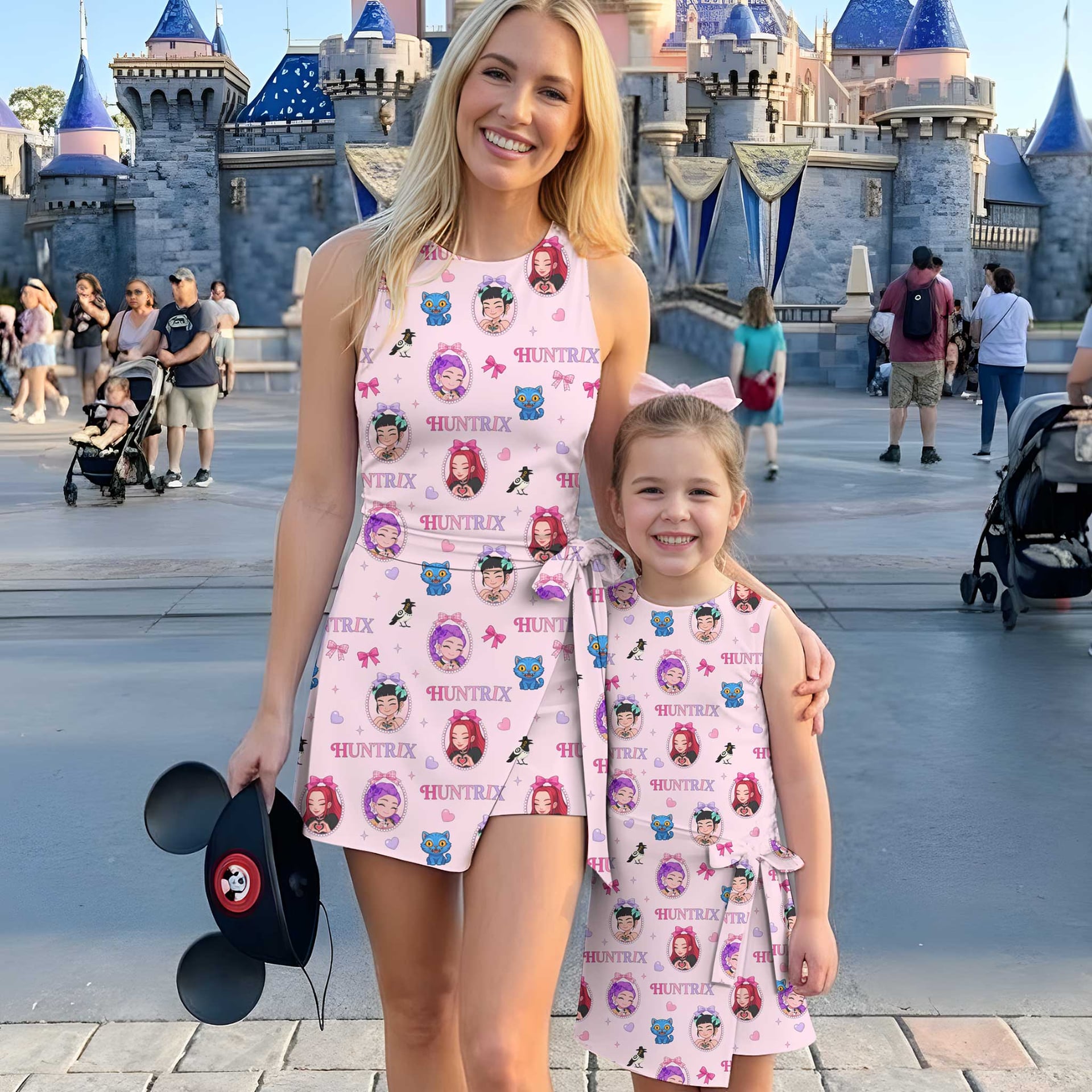 KPop Demon Hunters HUNTR/X Inspired Mother Daughter Matching Tennis Dress, Rumi Mira Zoey Pink Bow Skort Dress, KPop Character Outfit, Theme Park Vacation Clothing, Cute Mommy and Me Outfit