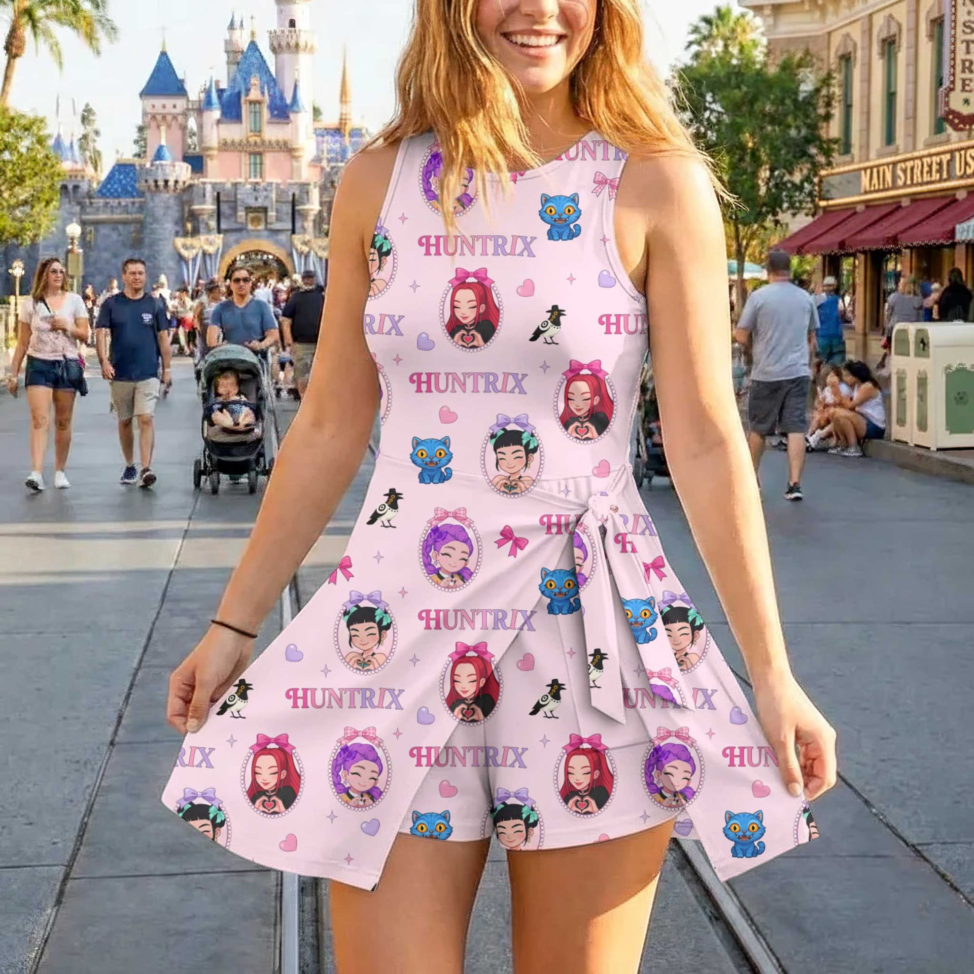 KPop Demon Hunters HUNTR/X Inspired Mother Daughter Matching Tennis Dress, Rumi Mira Zoey Pink Bow Skort Dress, KPop Character Outfit, Theme Park Vacation Clothing, Cute Mommy and Me Outfit - Image 3