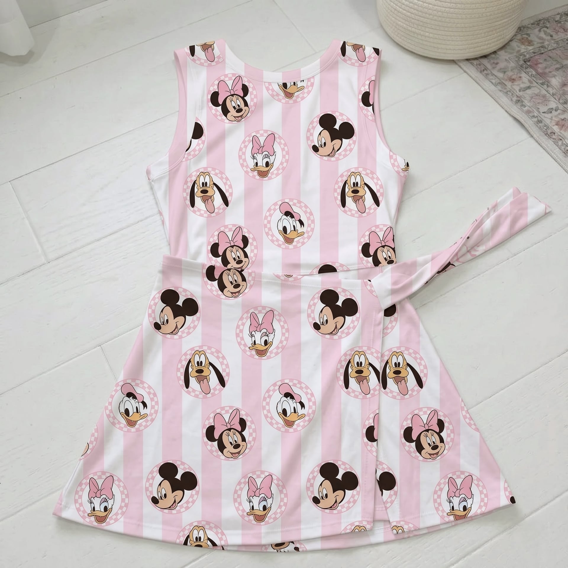 Disney Mickey & Minnie Inspired Mother Daughter Matching Tennis Dress, Pink Stripe Mickey Minnie Daisy Bow Skort Dress, Classic Character Outfit, Theme Park Vacation Clothing, Cute Mommy and Me Outfit - Image 2