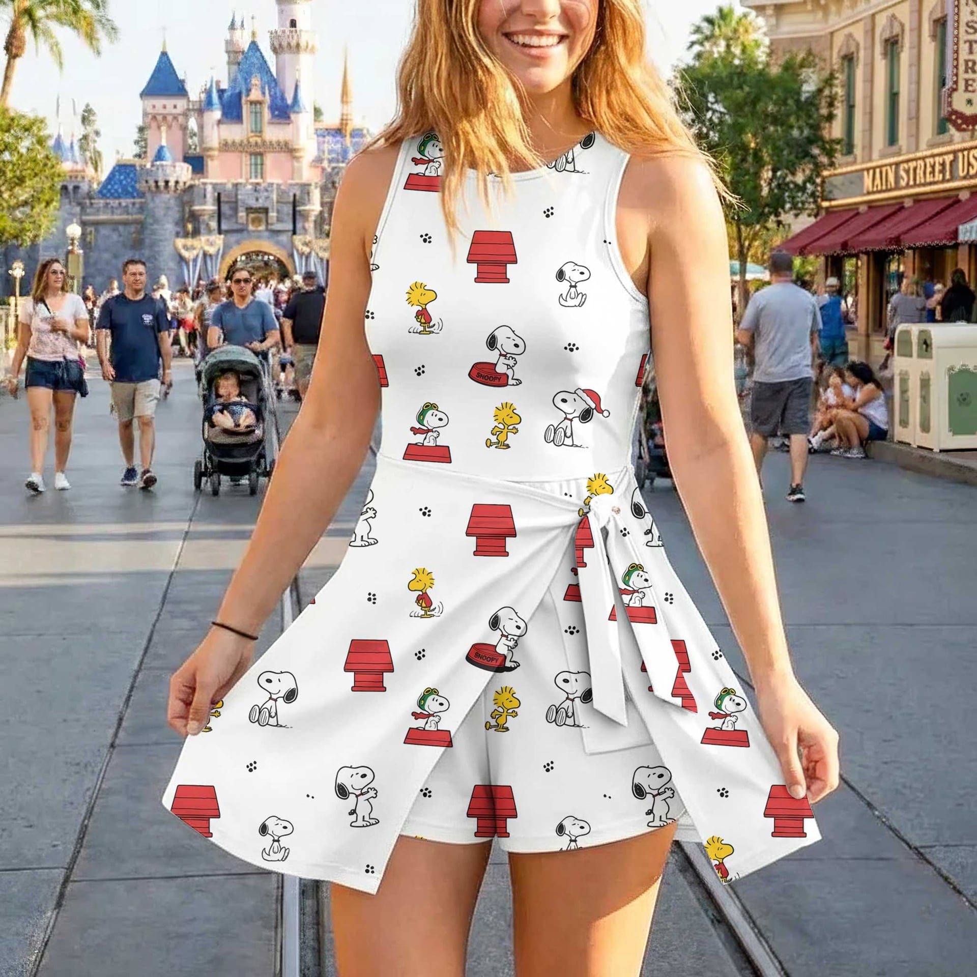 Snoopy & Woodstock Inspired Mother Daughter Matching Tennis Dress, Peanuts Cartoon White Bow Skort Dress, Cute Dog Character Outfit, Theme Park Vacation Clothing, Cute Mommy and Me Outfit - Image 3