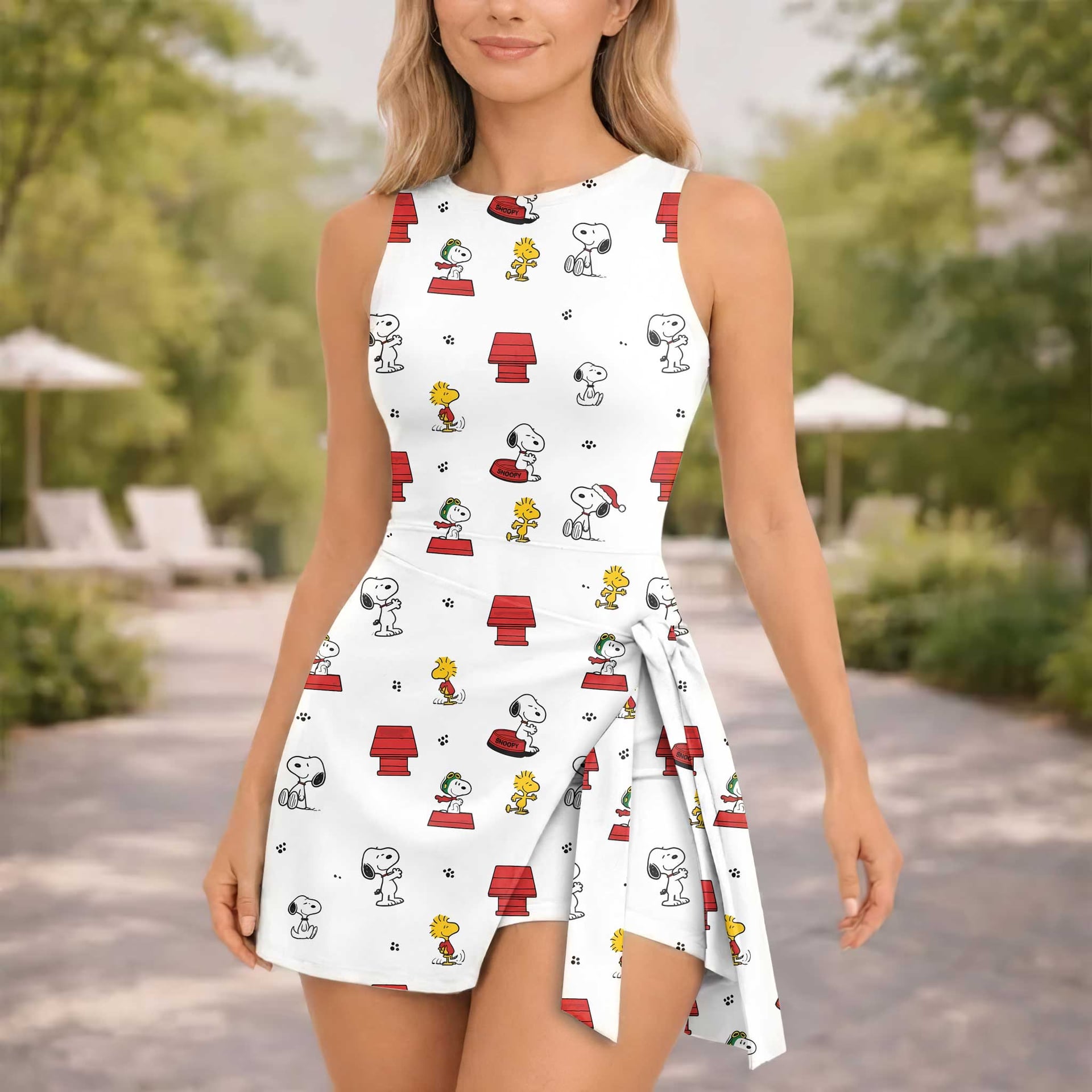Snoopy & Woodstock Inspired Mother Daughter Matching Tennis Dress, Peanuts Cartoon White Bow Skort Dress, Cute Dog Character Outfit, Theme Park Vacation Clothing, Cute Mommy and Me Outfit - Image 4